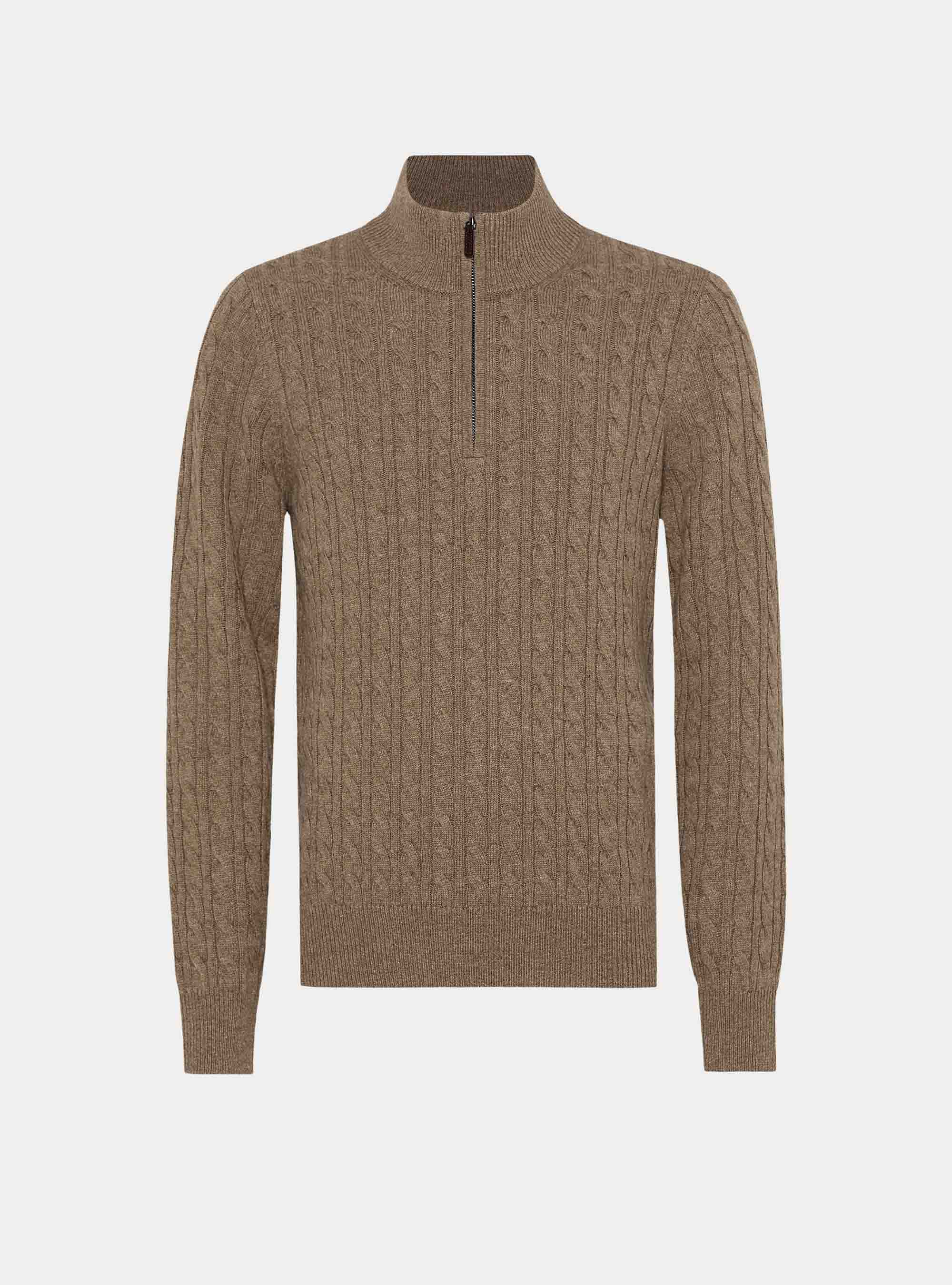 Zopfstrickpullover mit Mock-Neck aus Woll-Kaschmir-Mischung, FANGO 0569C