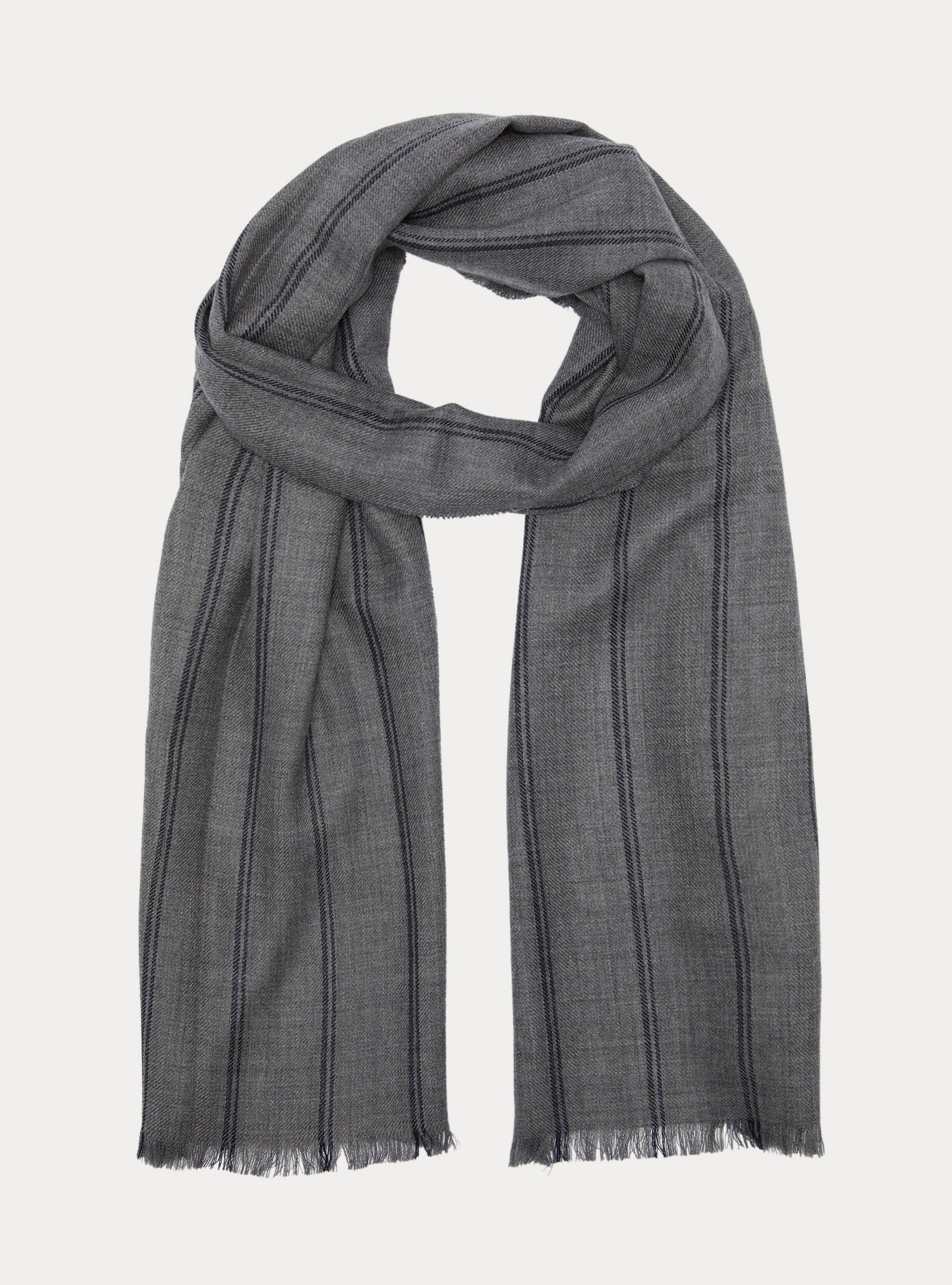 Sciarpa leggera in lana a righe, GRIGIO CHIARO