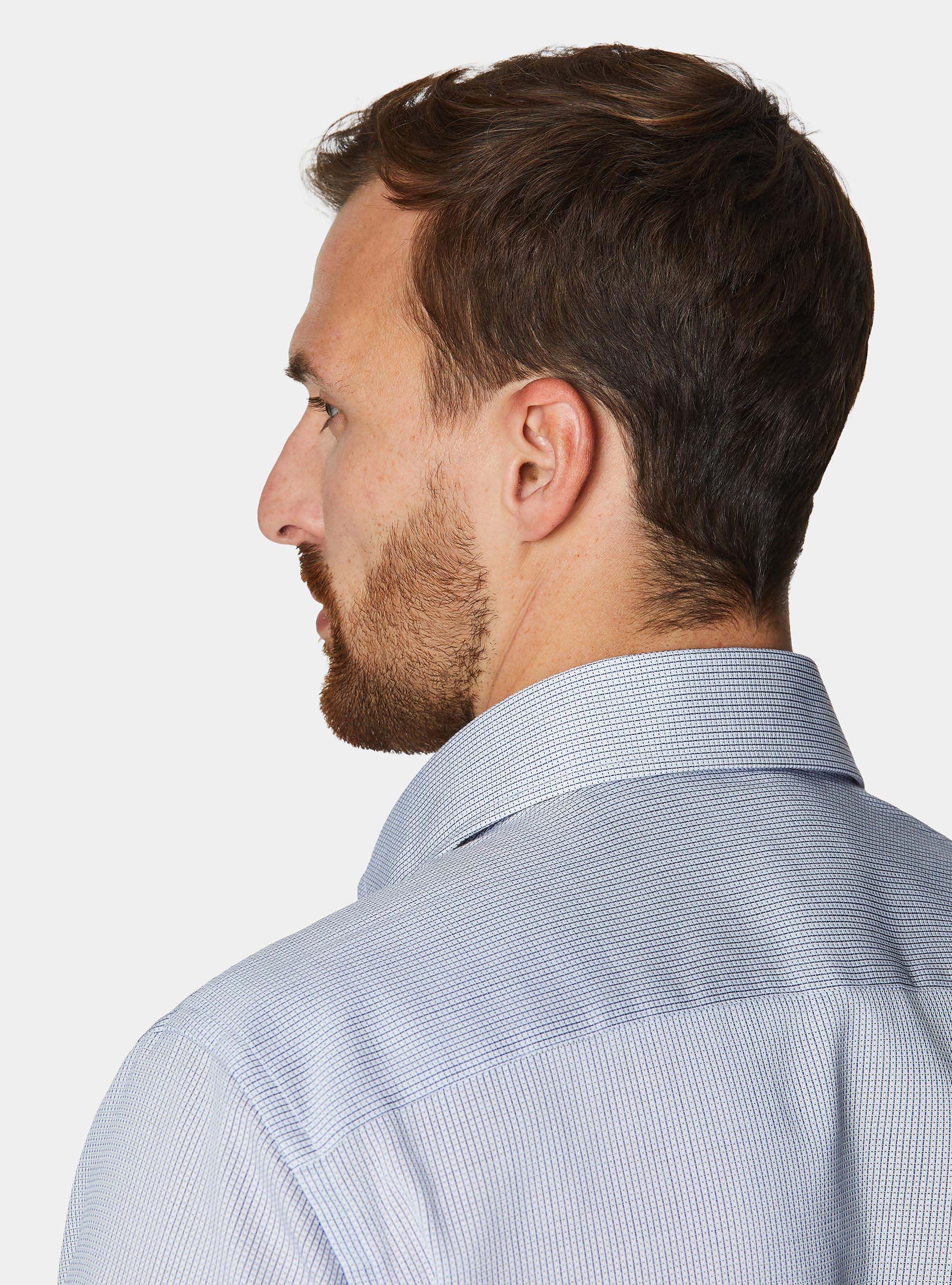 Camisa de algod&oacute;n con estampado de microcuadros, AZUL MEDIO