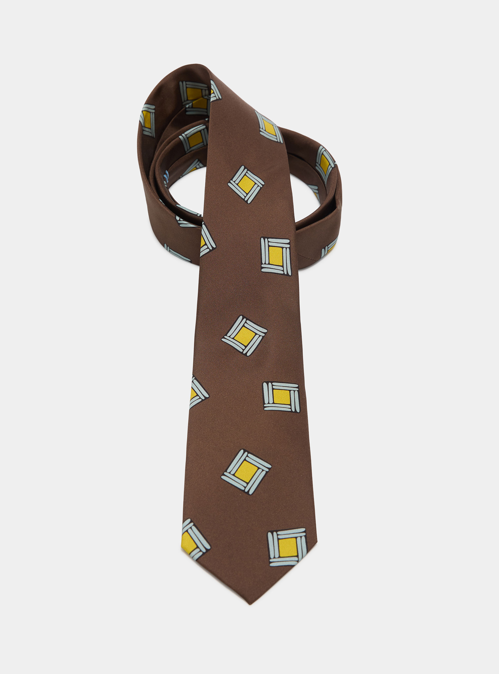 Corbata de sarga de seda con estampado geom&eacute;trico, MARRON