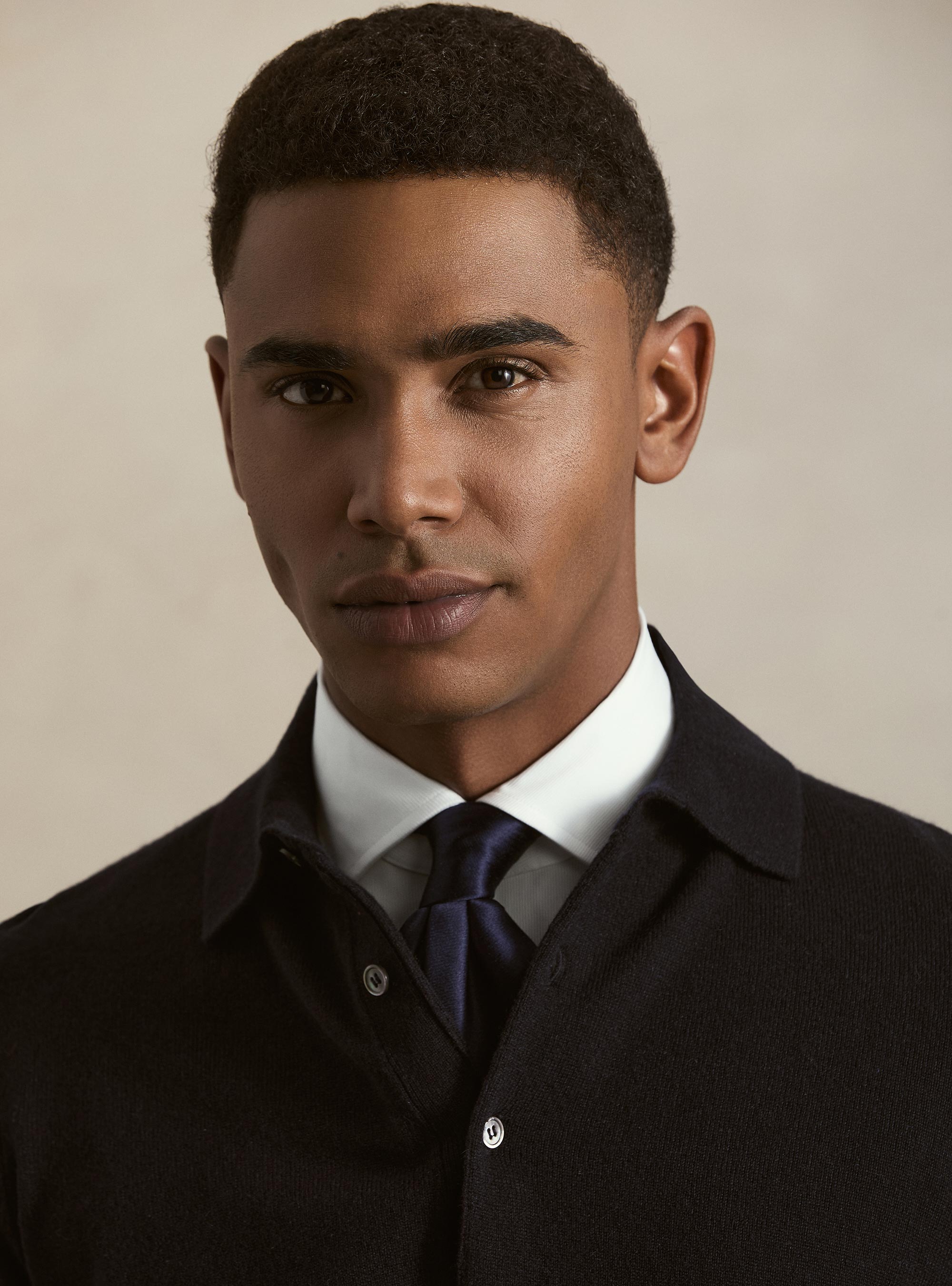 Long-sleeve polo shirt made of pure cashmere, NAVY BLUE