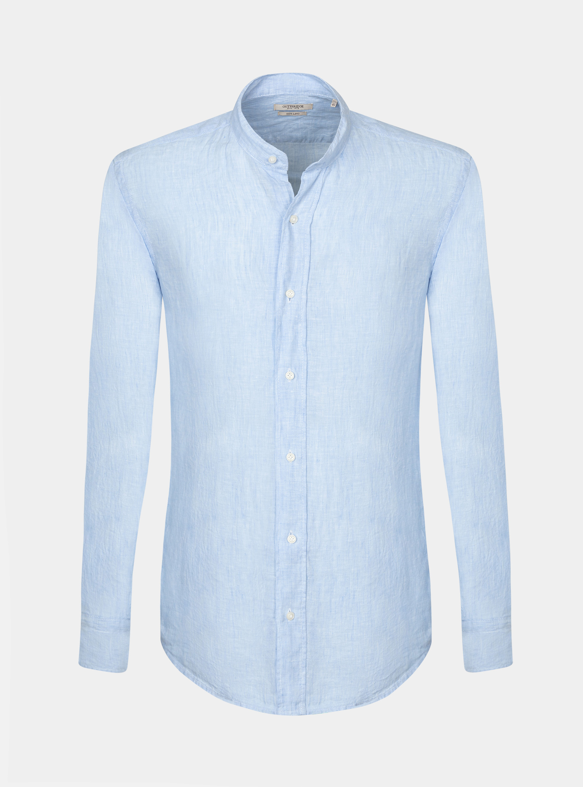 Camicia collo coreano 100% lino, AZZURRO
