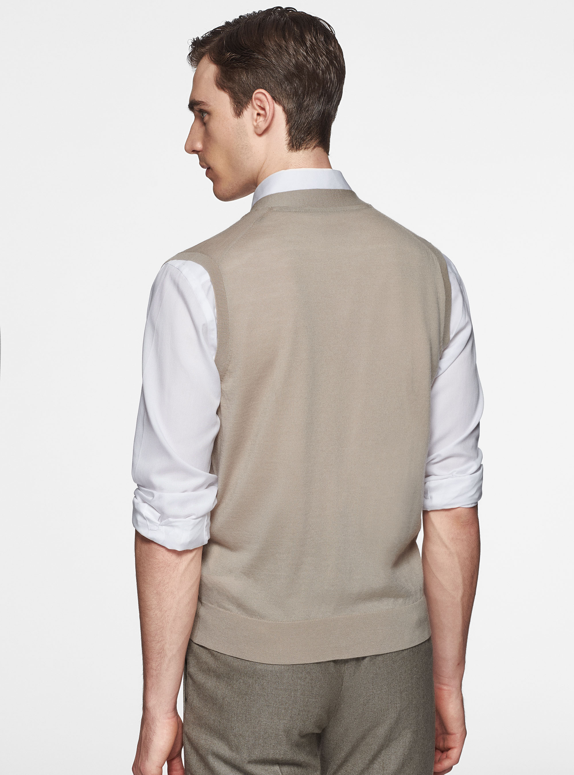 Knitted waistcoat in pure extra-fine merino wool, SAND