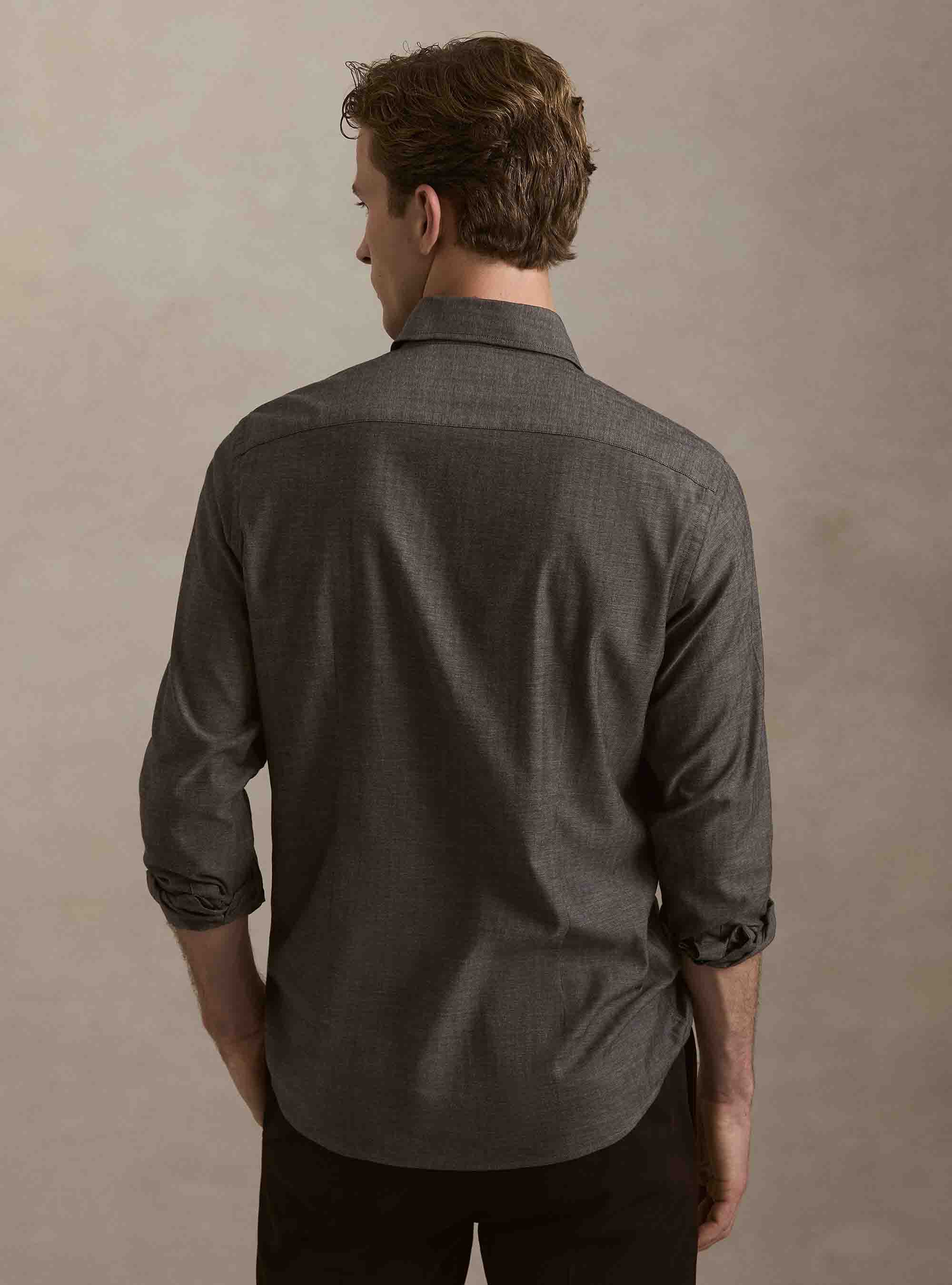 Camicia in flanella di cotone spigato, MARRONE