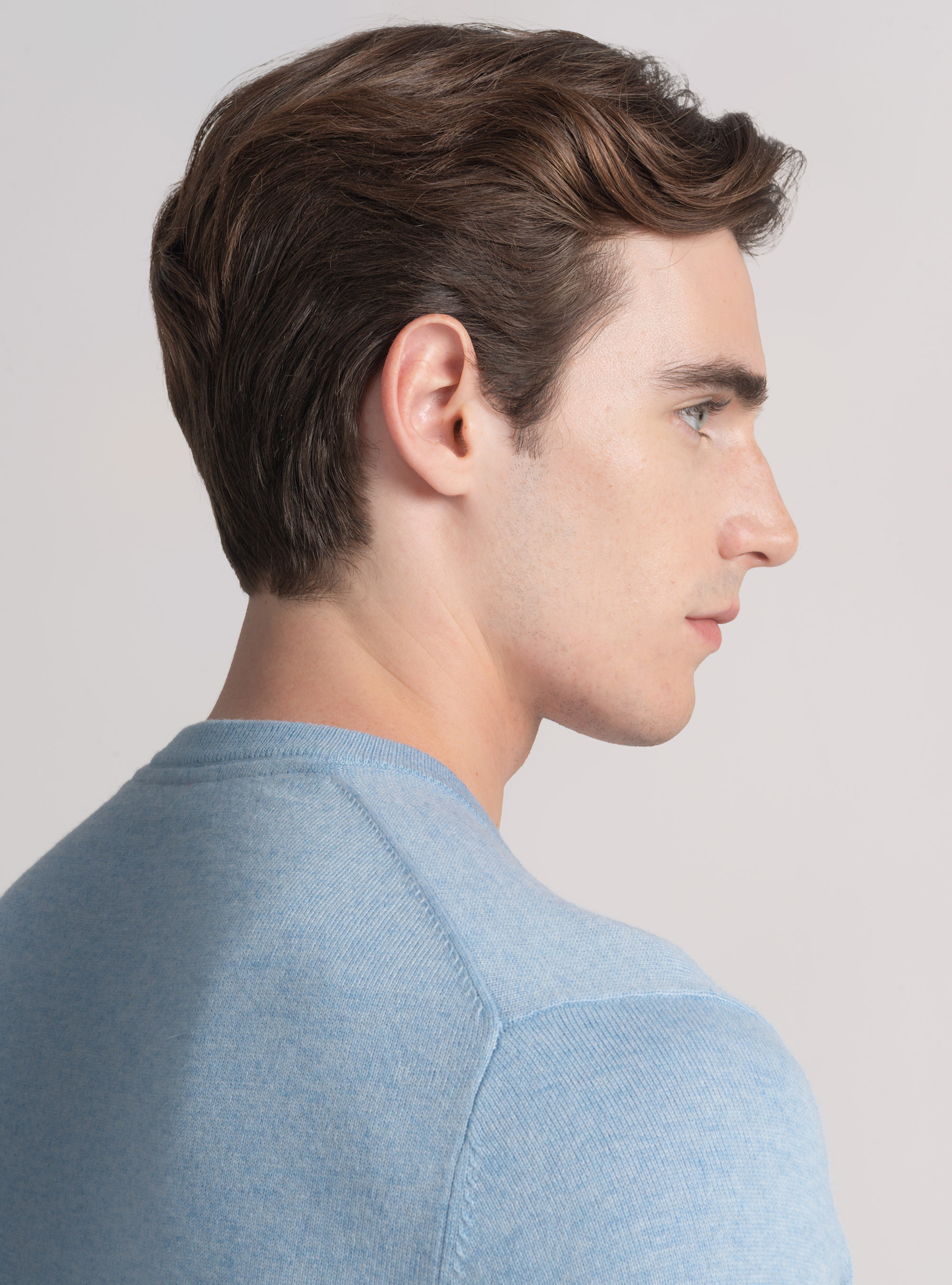 Maglia girocollo in misto lana, AZZURRO POLVERE 0283C