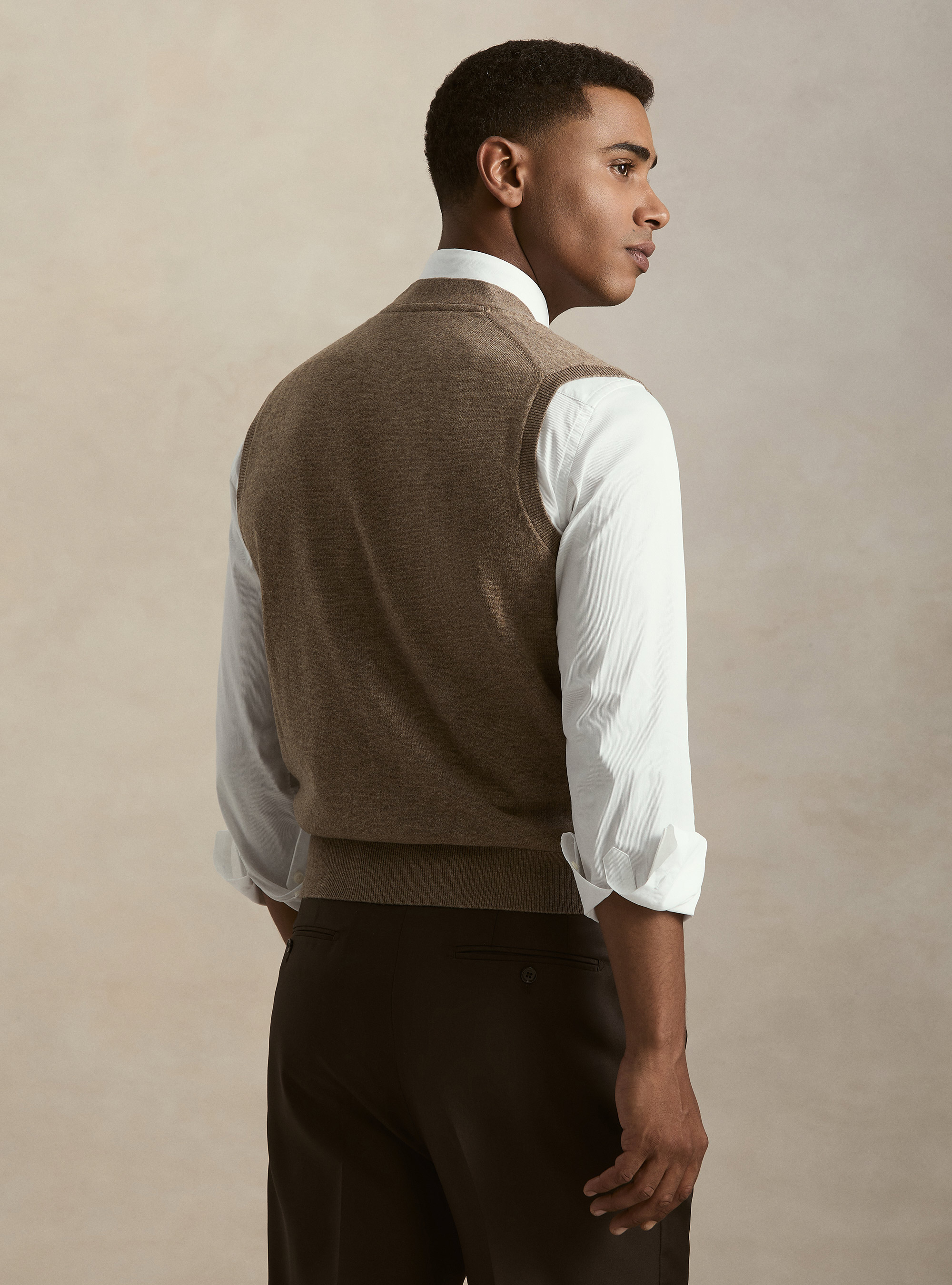 Gilet con bottoni in maglia misto lana, FANGO