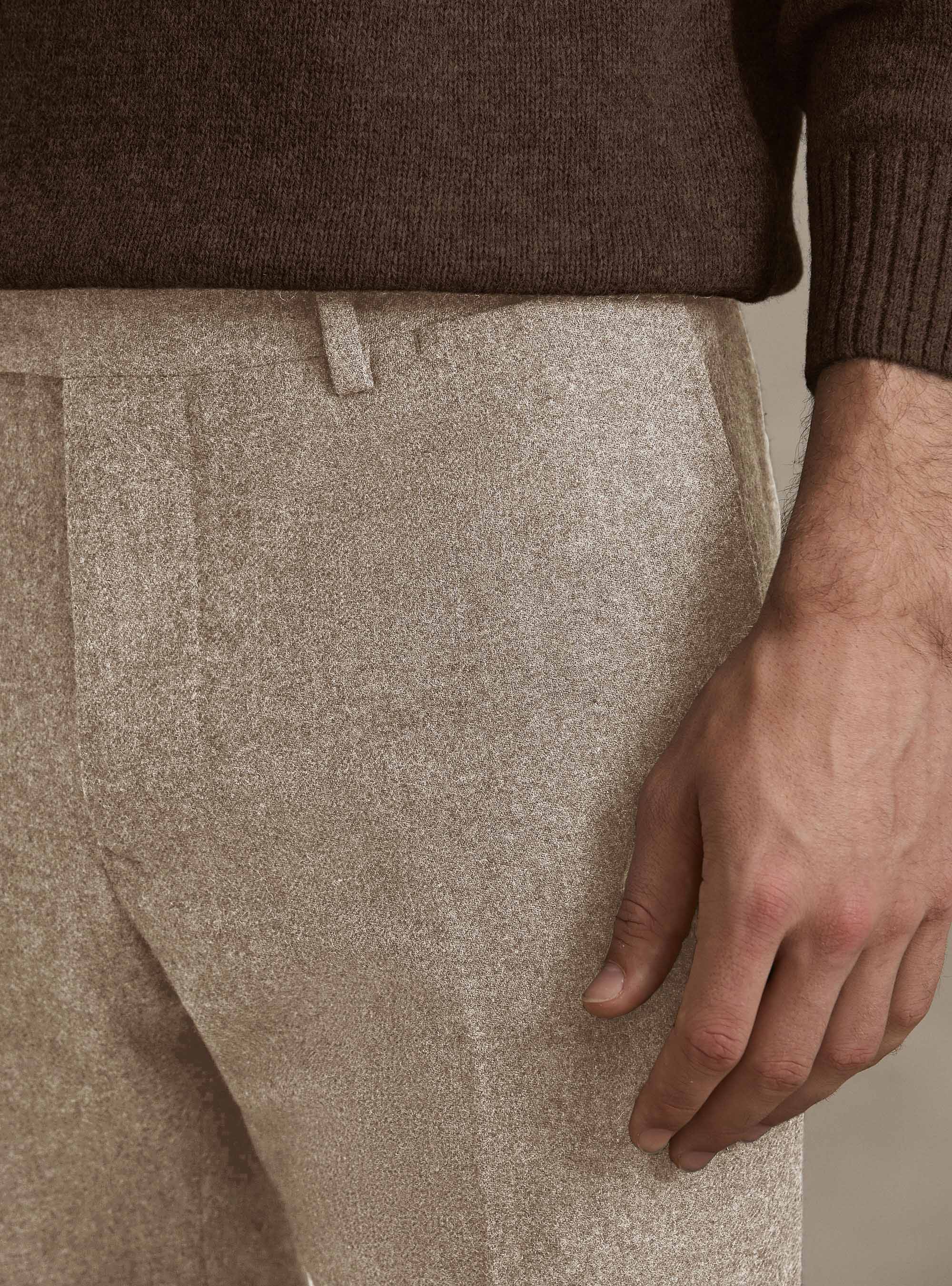 Pantaloni in flanella misto lana, SABBIA