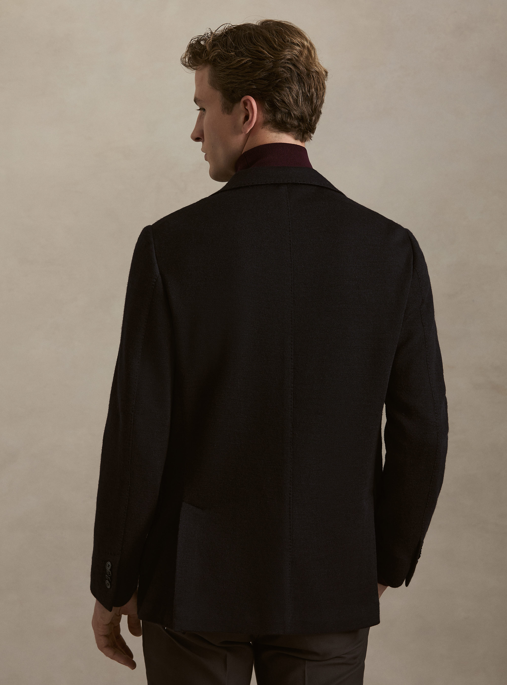 Wool and cotton jersey blazer, NAVY BLUE