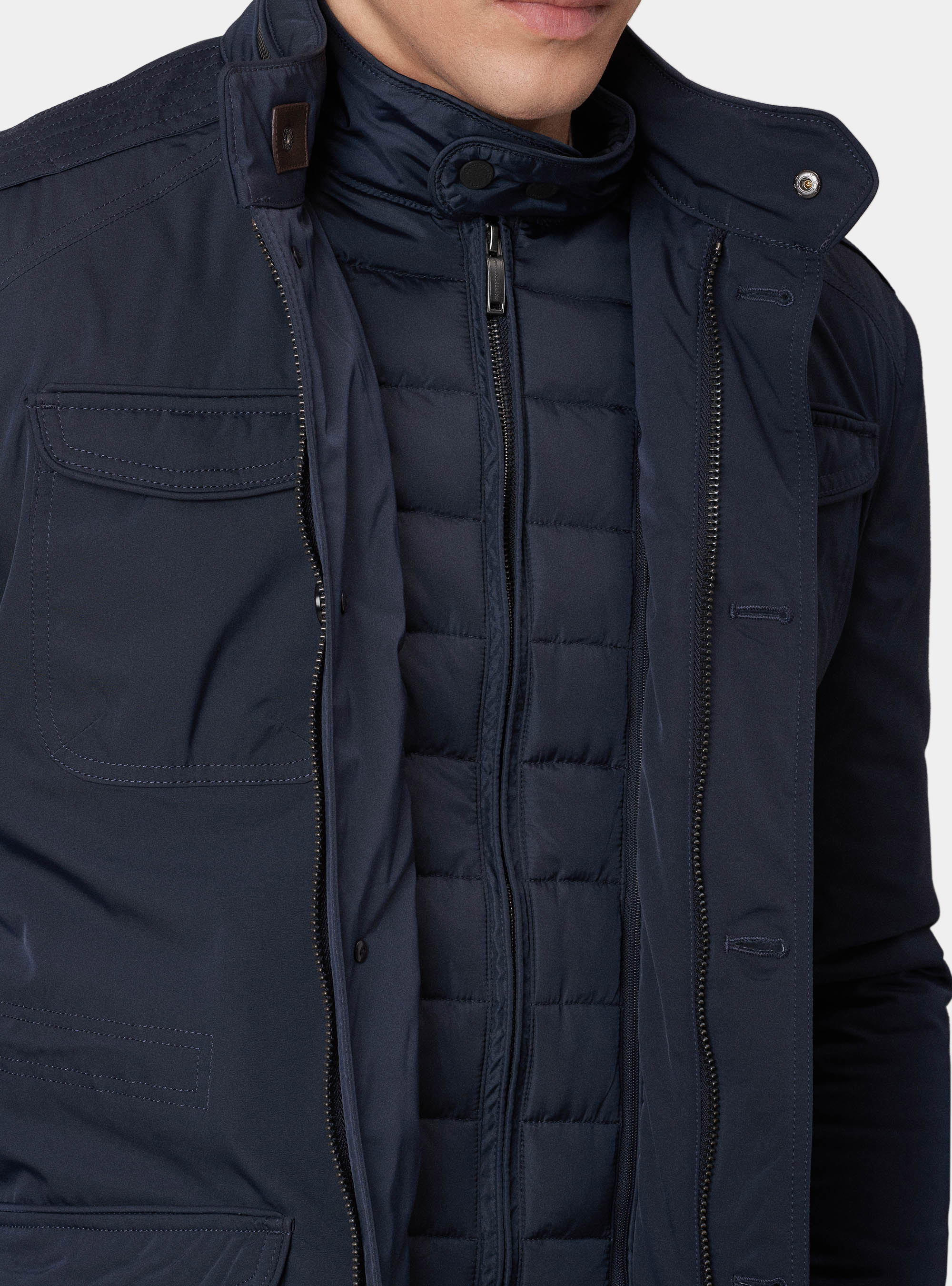 Field jacket with removable patch and bib, NAVY BLUE