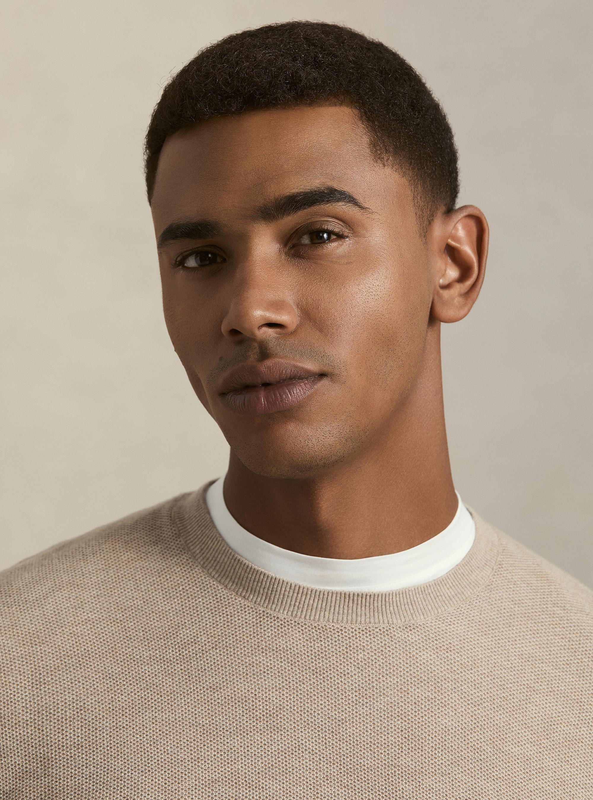 Pull col rond en coton et cachemire maille nid d'abeille, &Atilde; CRU