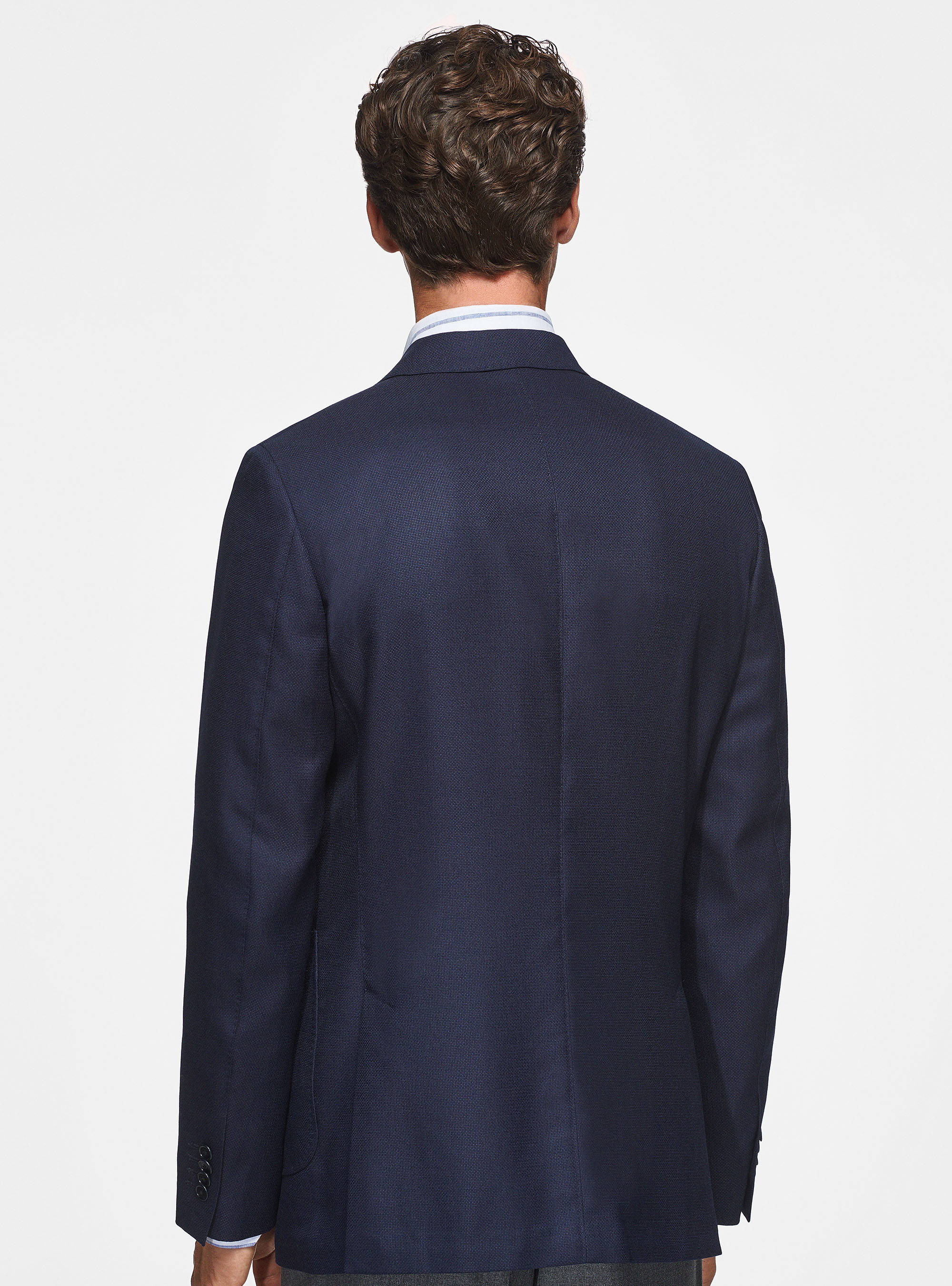 Giacca in pura lana hopsack, BLU NAVY
