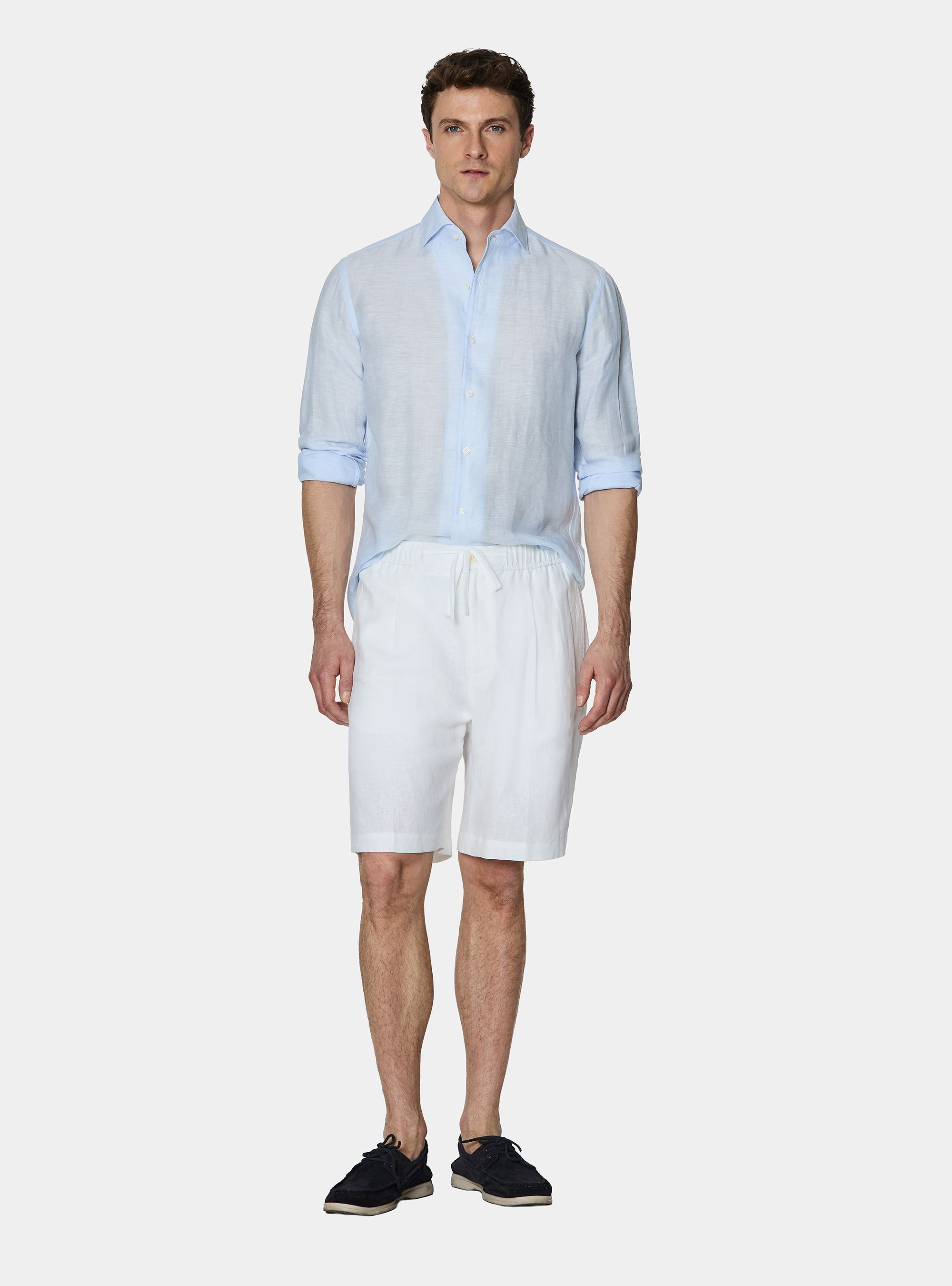 Leinenmischhemd mit Beleg, AZZURRO 0276C