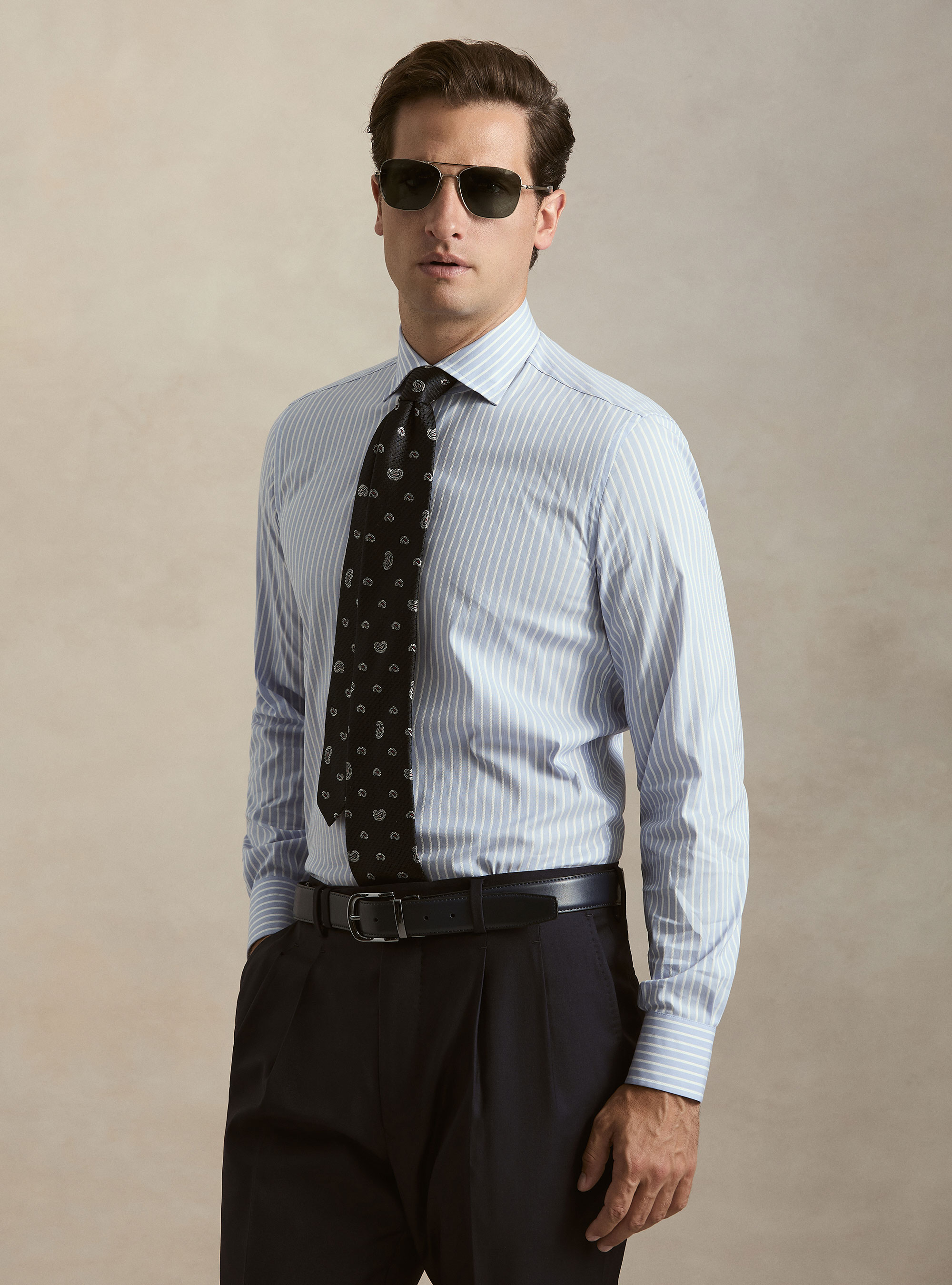 Striped cotton blend shirt, LIGHT BLUE