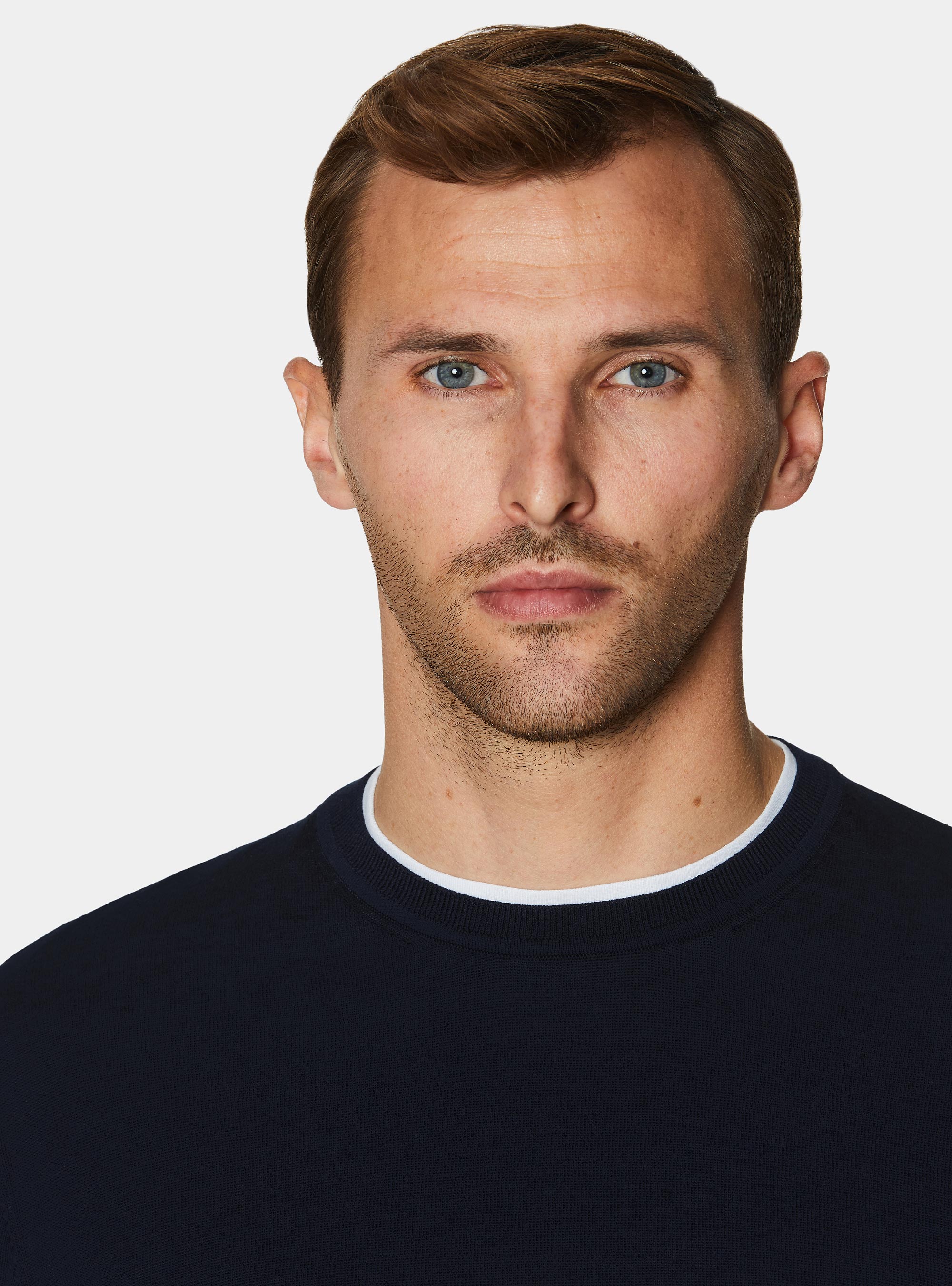 Maglia girocollo in cotone e seta, BLU NAVY
