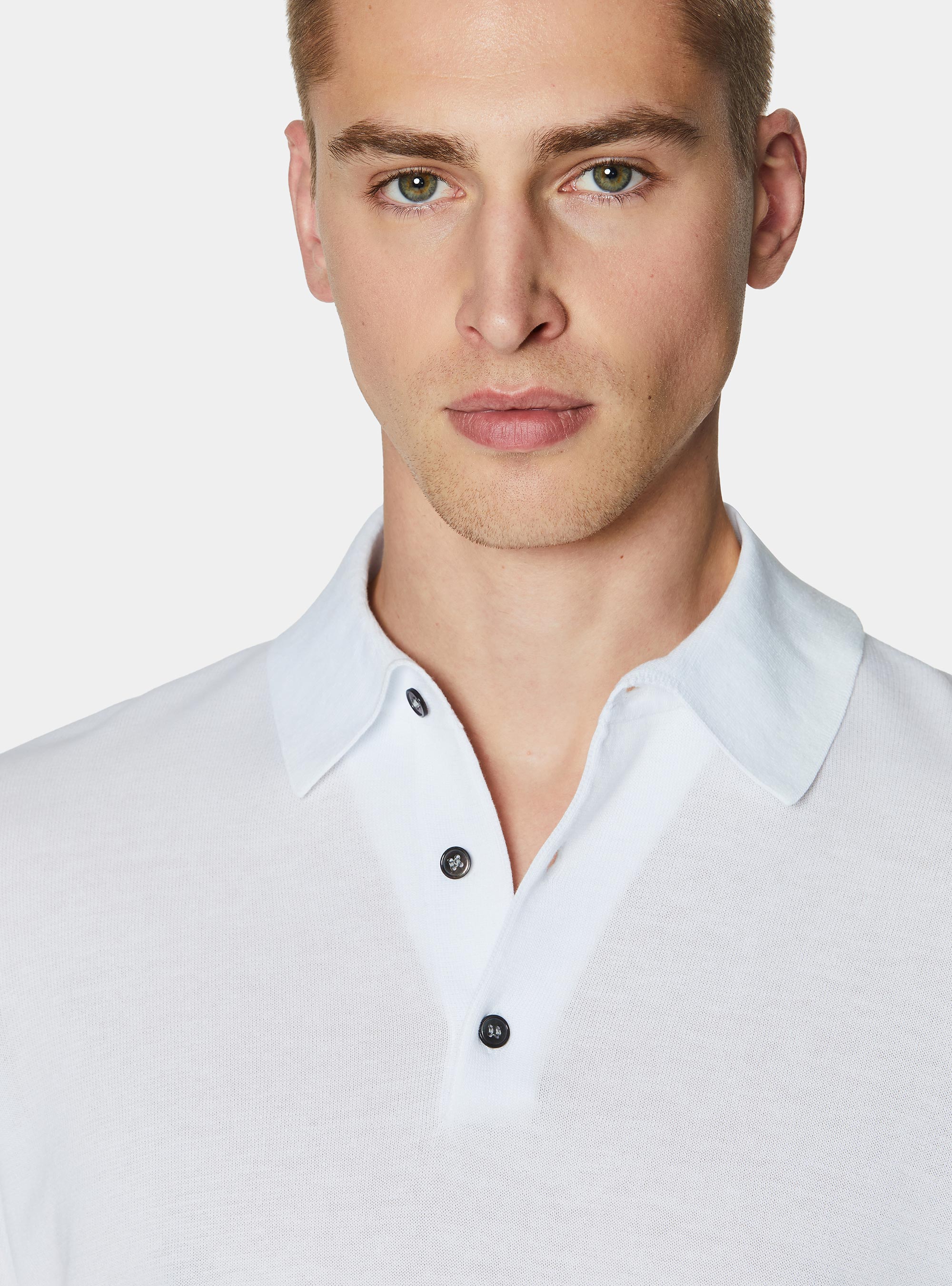 Extra-fine cotton knit polo shirt, WHITE