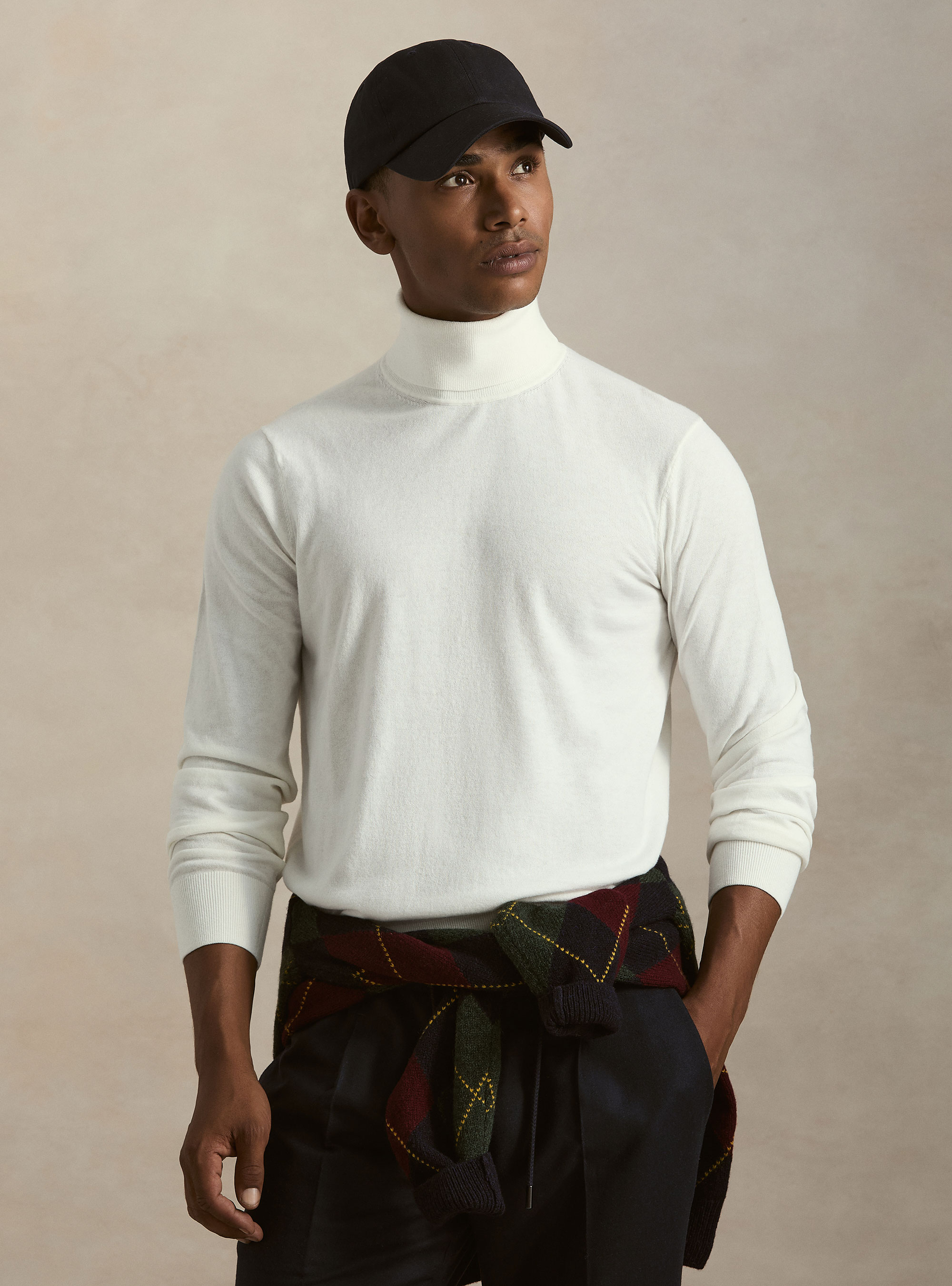 Rollkragenpullover aus Baumwolle und Kaschmir, BIANCO 0099C