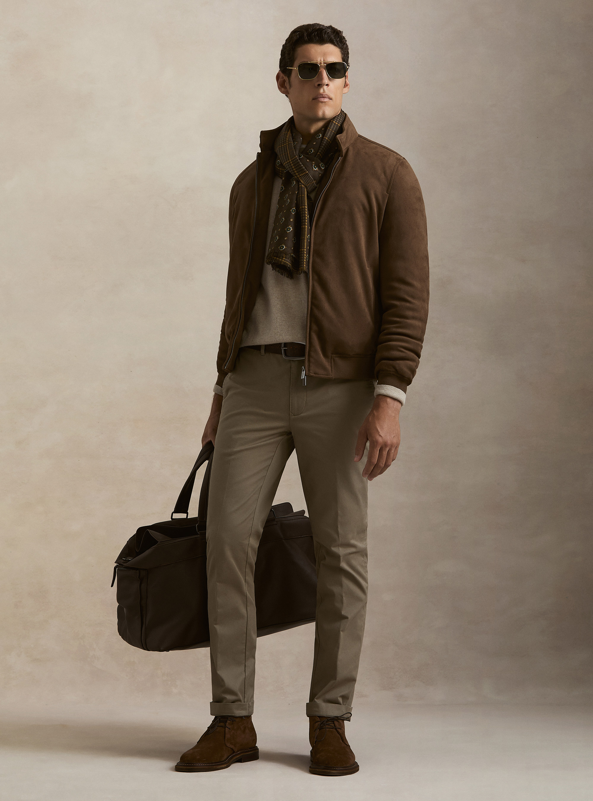 Suede-effect padded jacket, BROWN