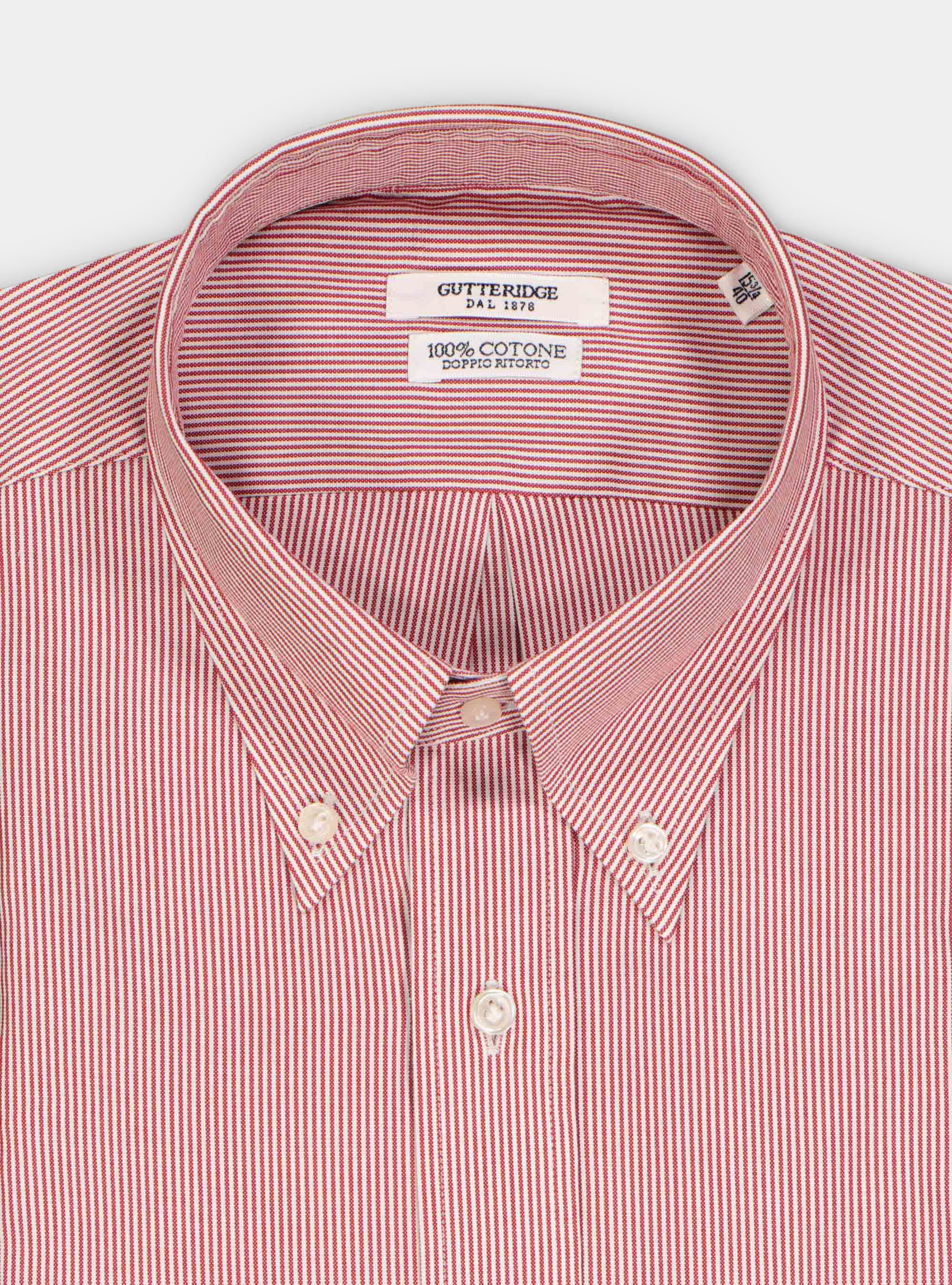 Camicia comfort collo button down in oxford rigato, ROSSO