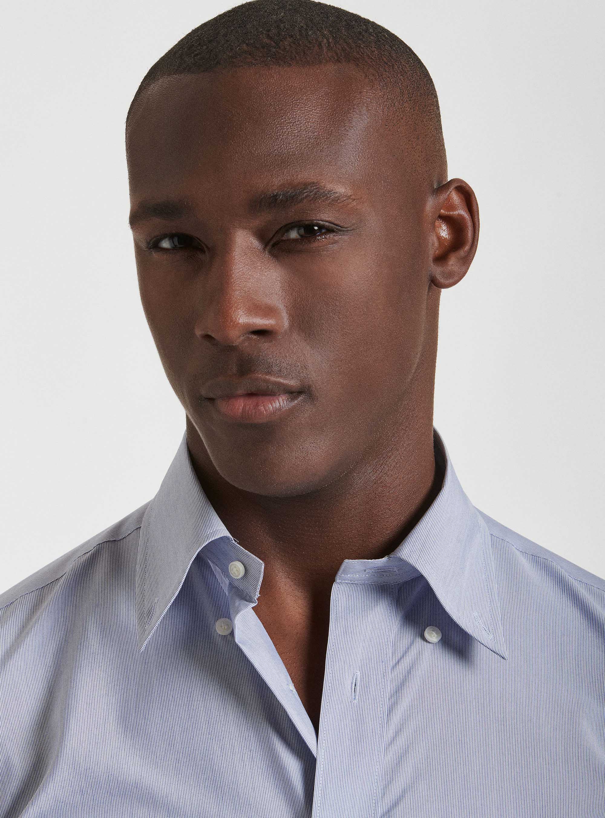 Camicia collo button down in misto cotone, BLU