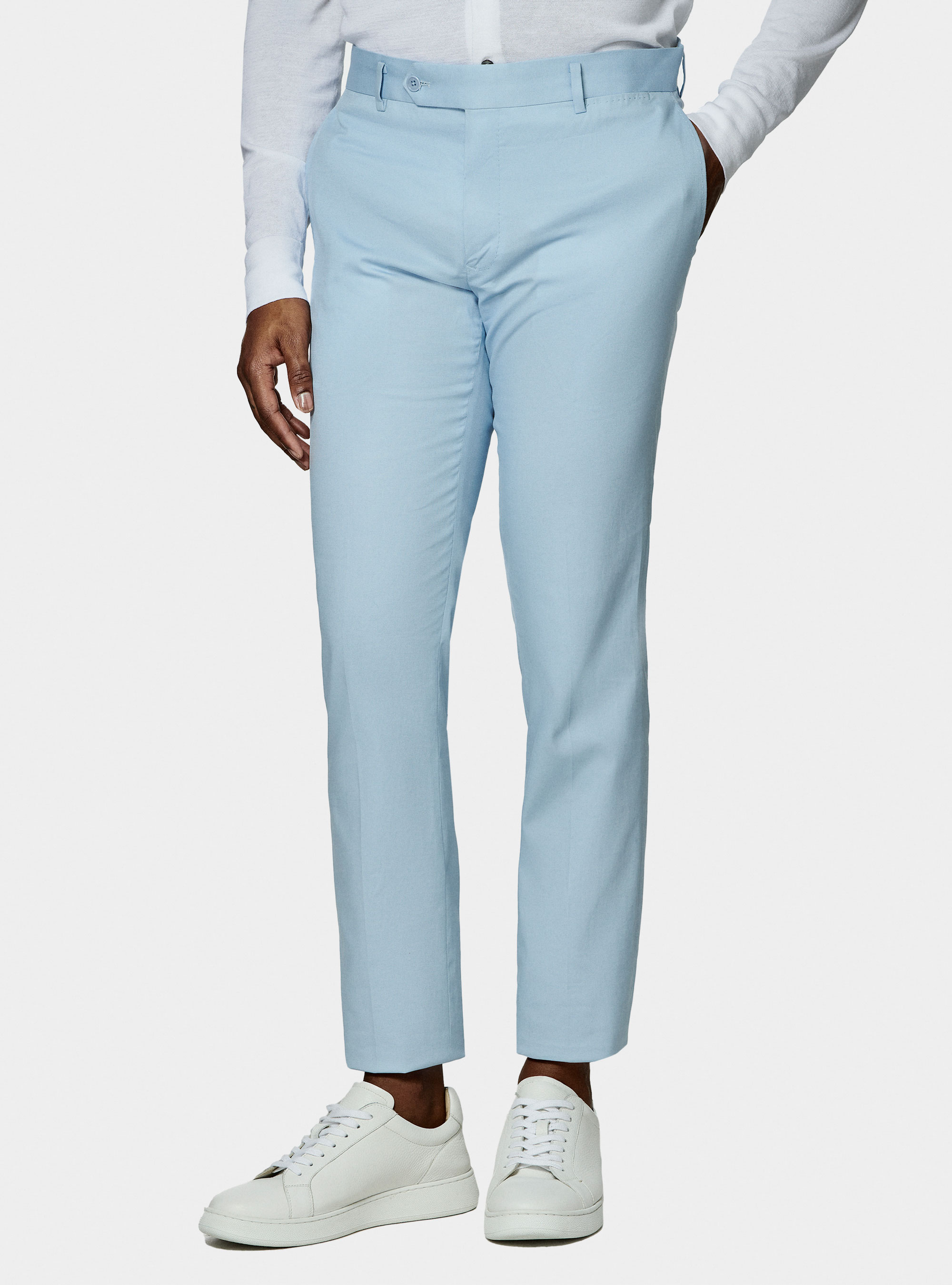 Pantalon de costume en coton blind&eacute;, BLEU CIEL