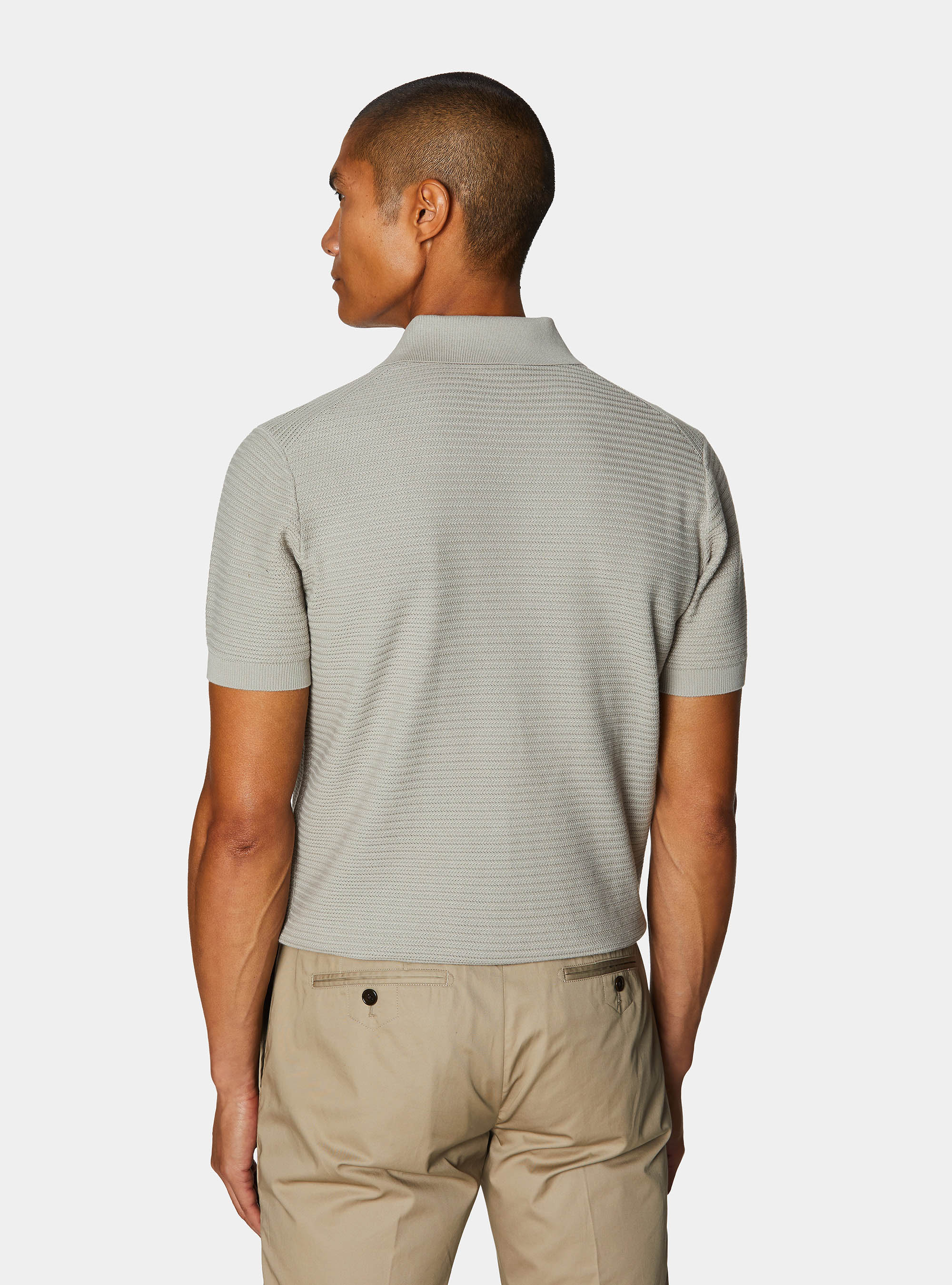 Textured cotton knit polo shirt, SAND