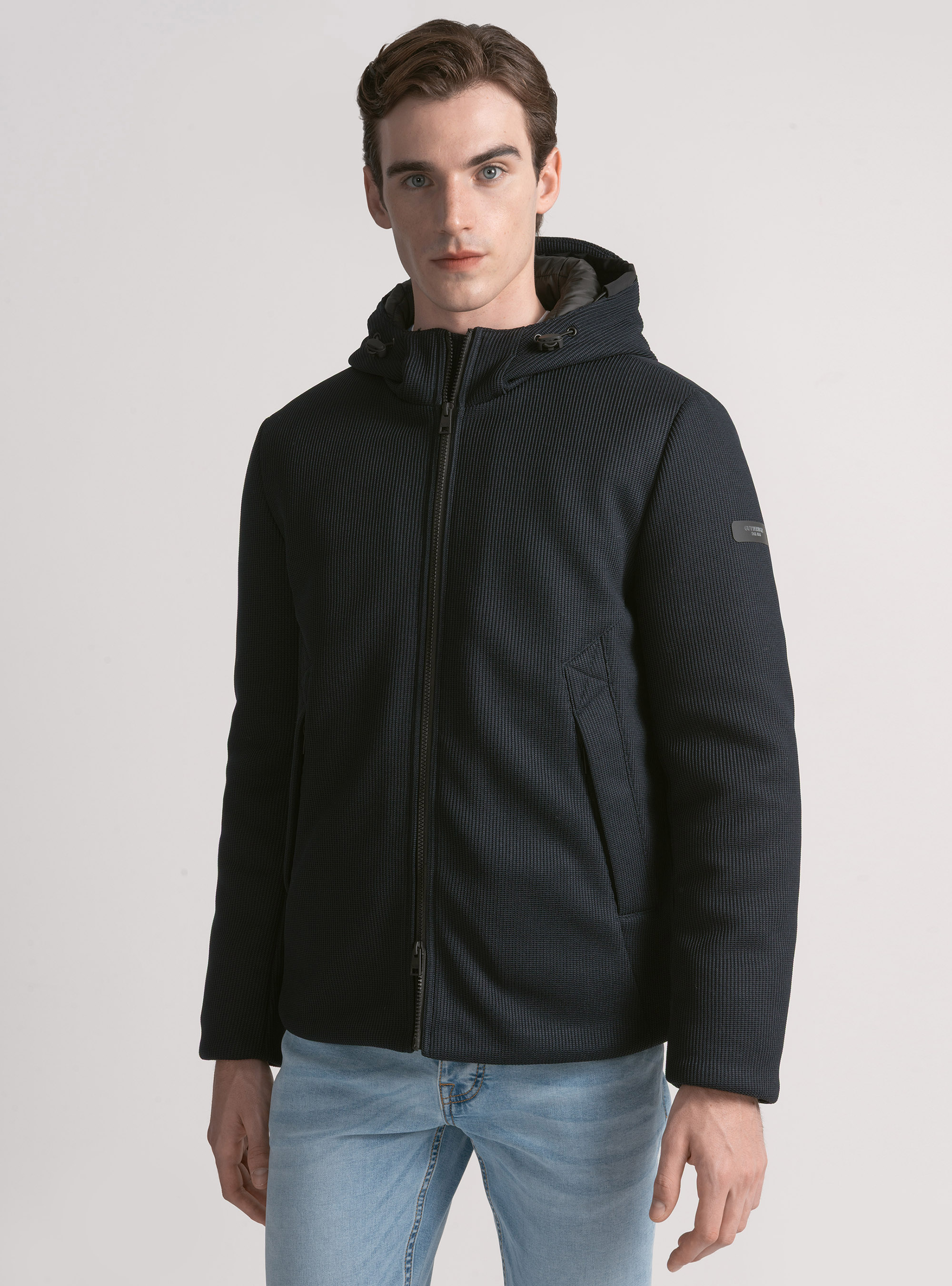 Giubbotto tecnico imbottito con cappuccio, BLU NAVY