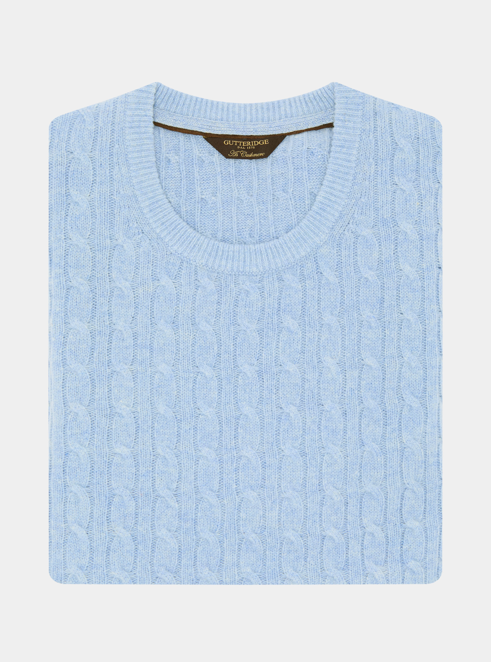 Maglia girocollo con treccia in lana e cashmere, AZZURRO POLVERE 0283C