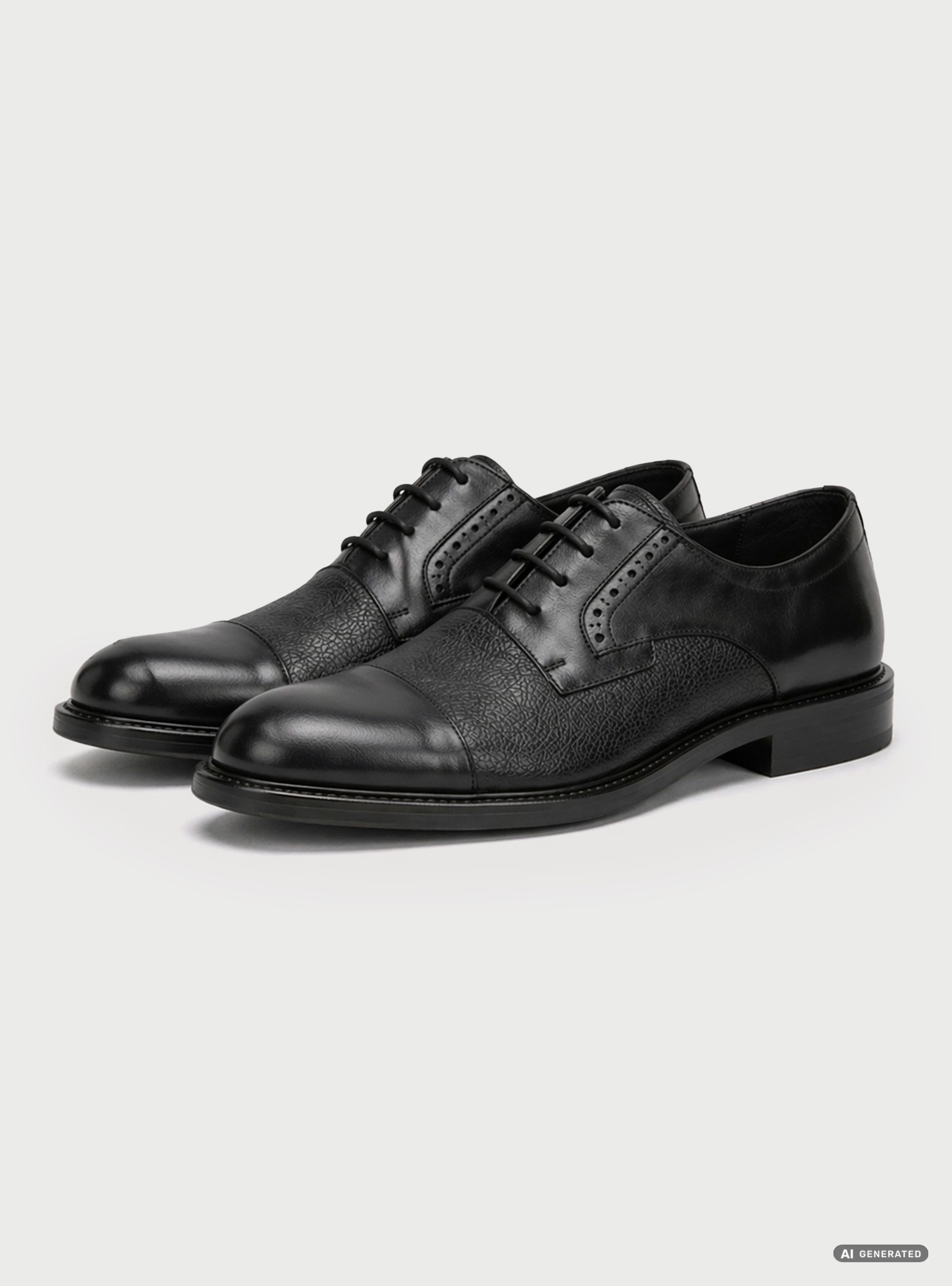 Derby &agrave; lacets en cuir martel&eacute; avec bout demi-arrondi, NOIR