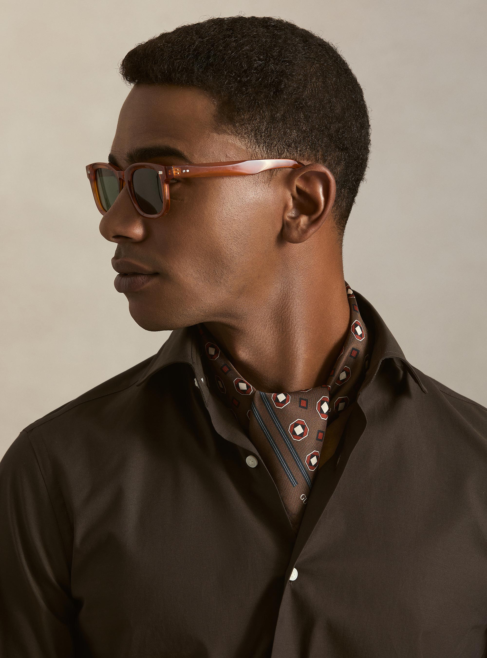 Cotton poplin stretch shirt, BROWN