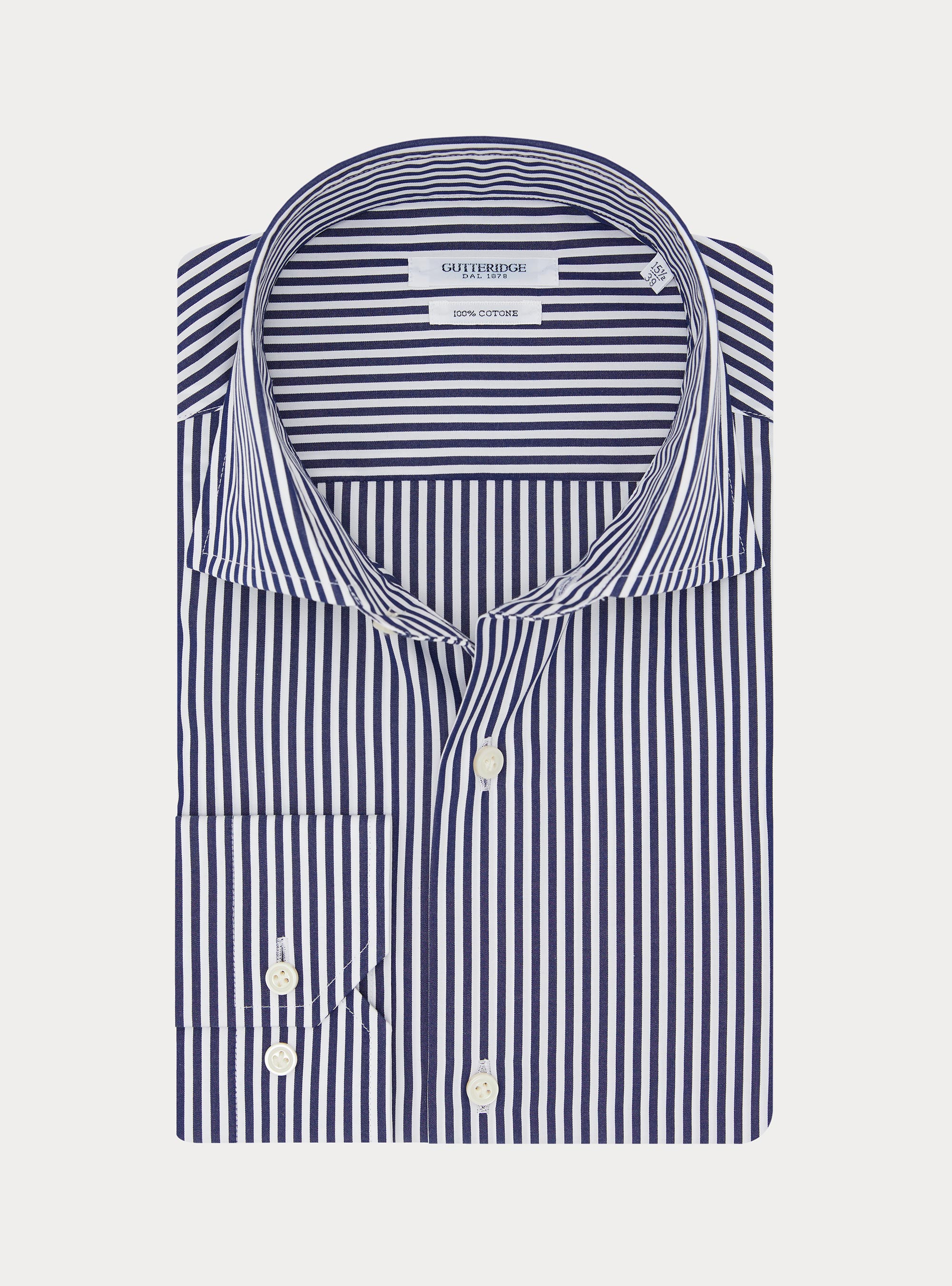 Camisa de rayas en popel&iacute;n de algod&oacute;n, AZUL MARINO
