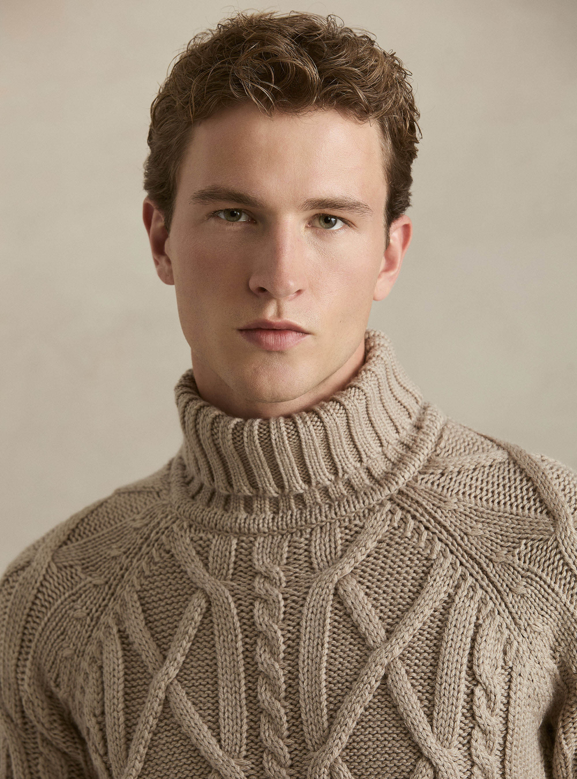 Cable Knit Wool Blend Turtleneck, SAND