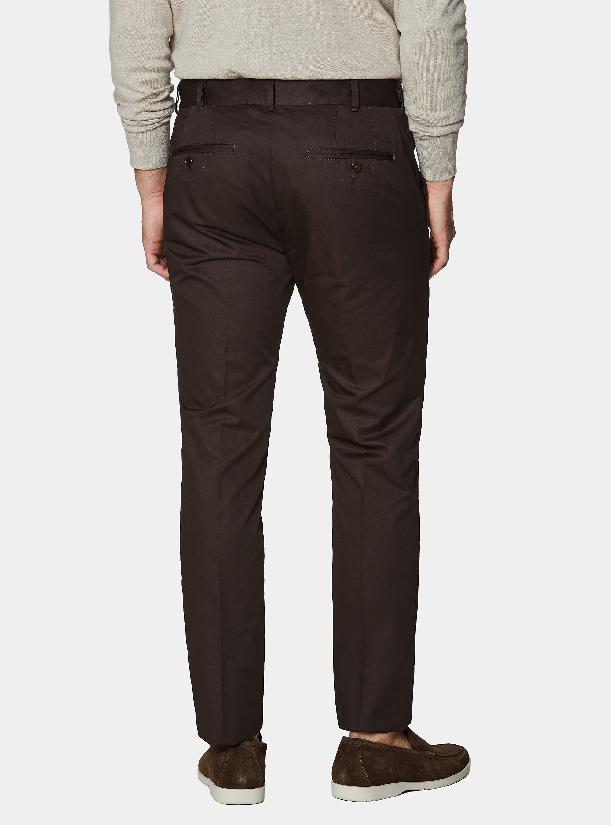Pantalon chino slim en serg&eacute; l&eacute;ger, MARRON