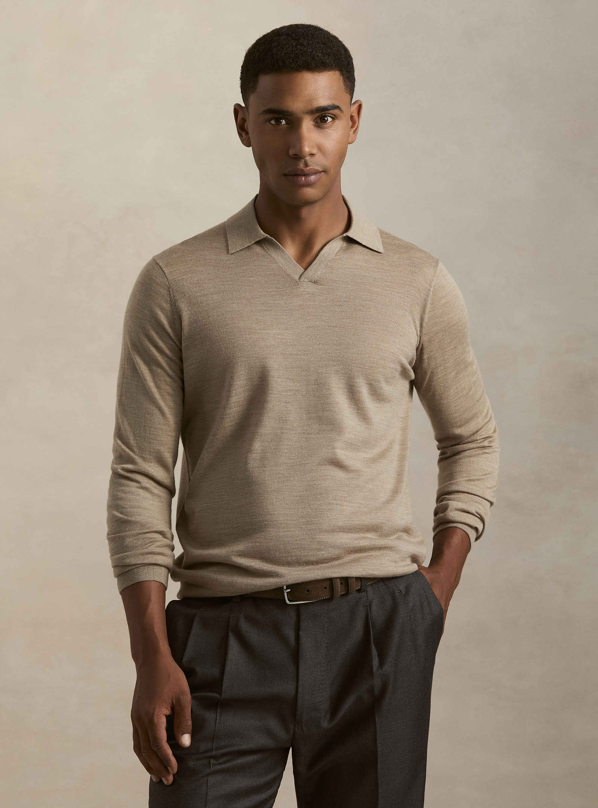 Buttonless merino polo, FANGO 0555C