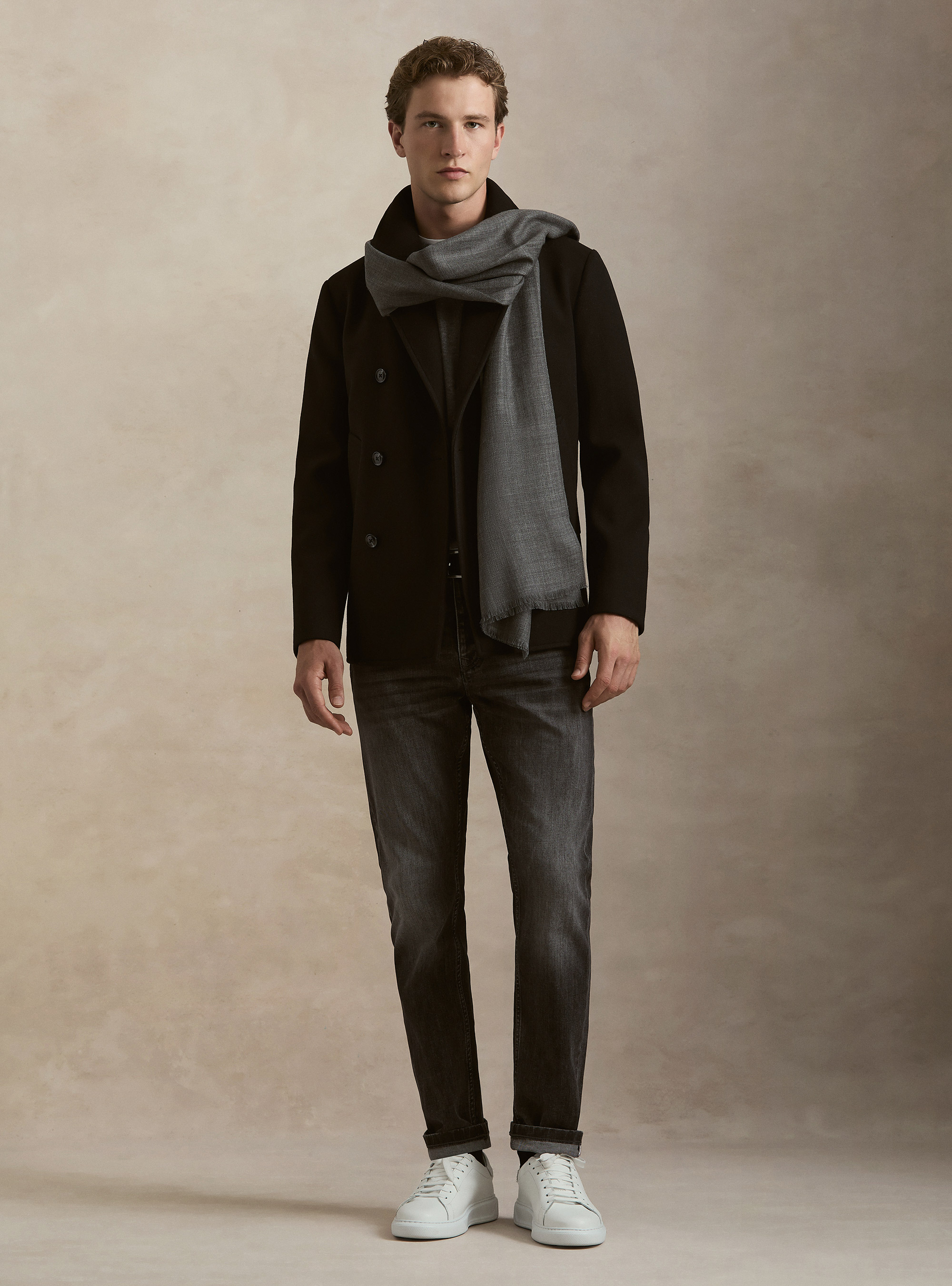 Solid color peacoat, BLACK