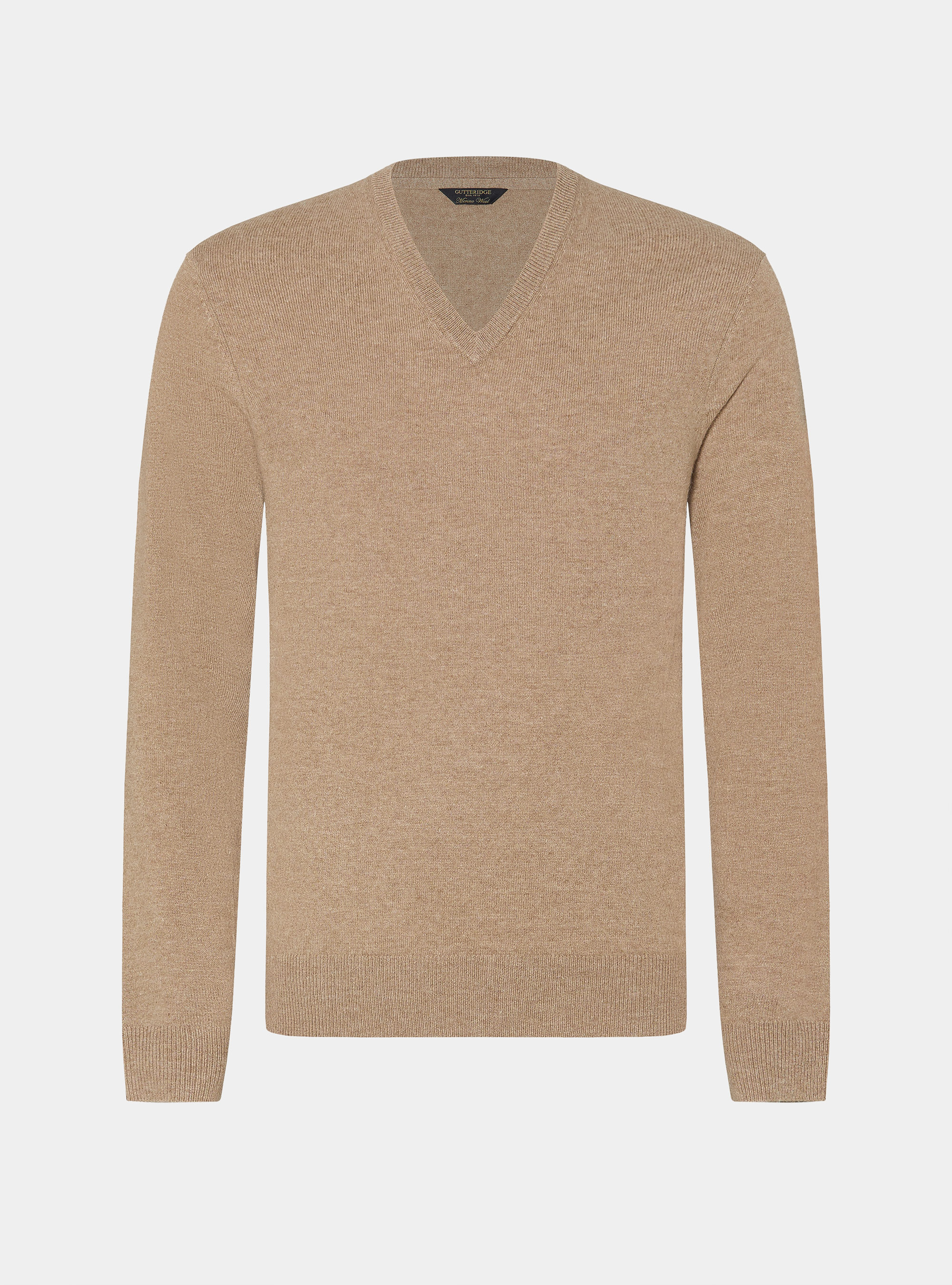 Merino wool V-neck sweater, CAMMELLO 0570C