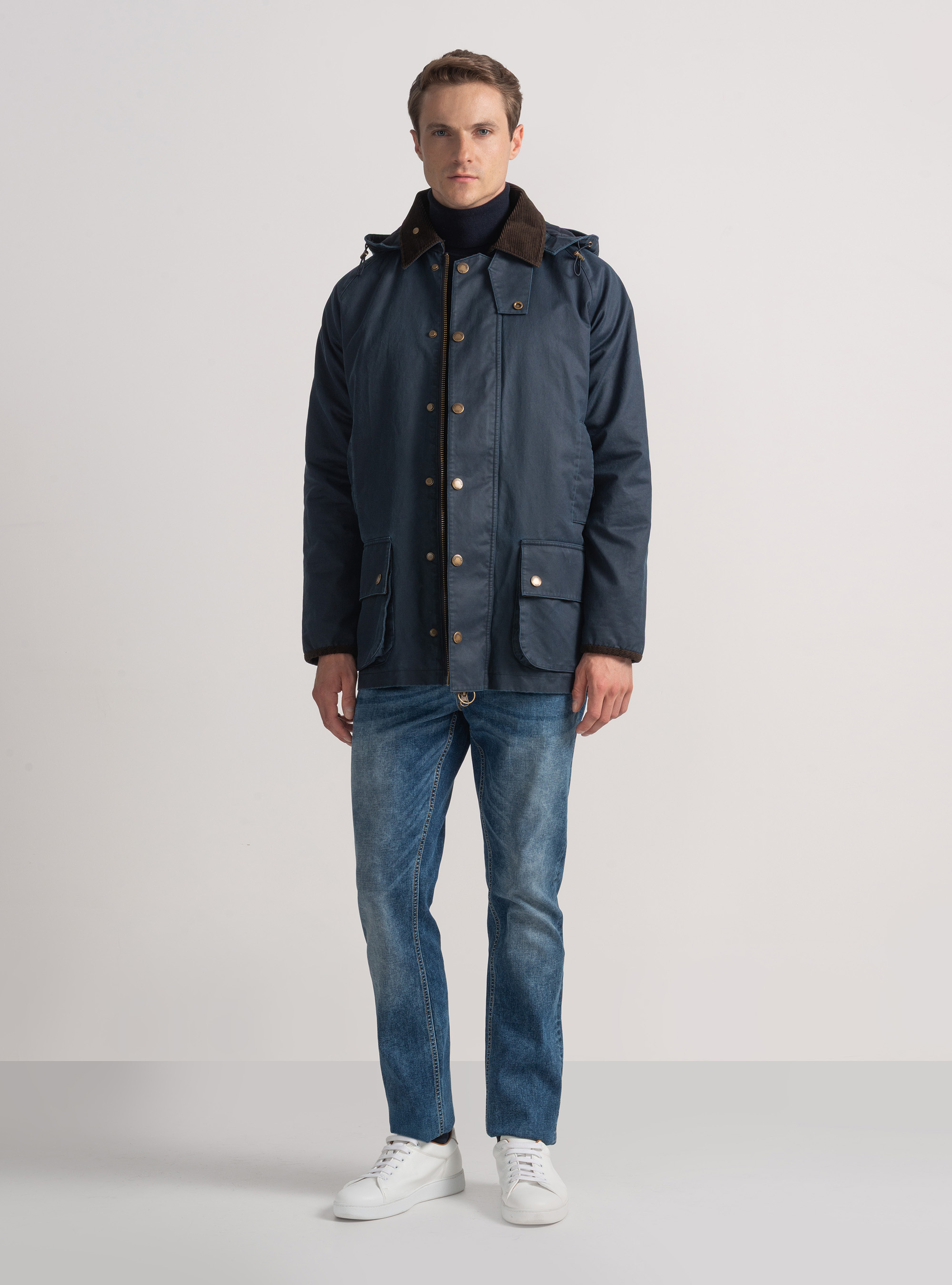Cotton-blend waxed jacket, NAVY BLUE