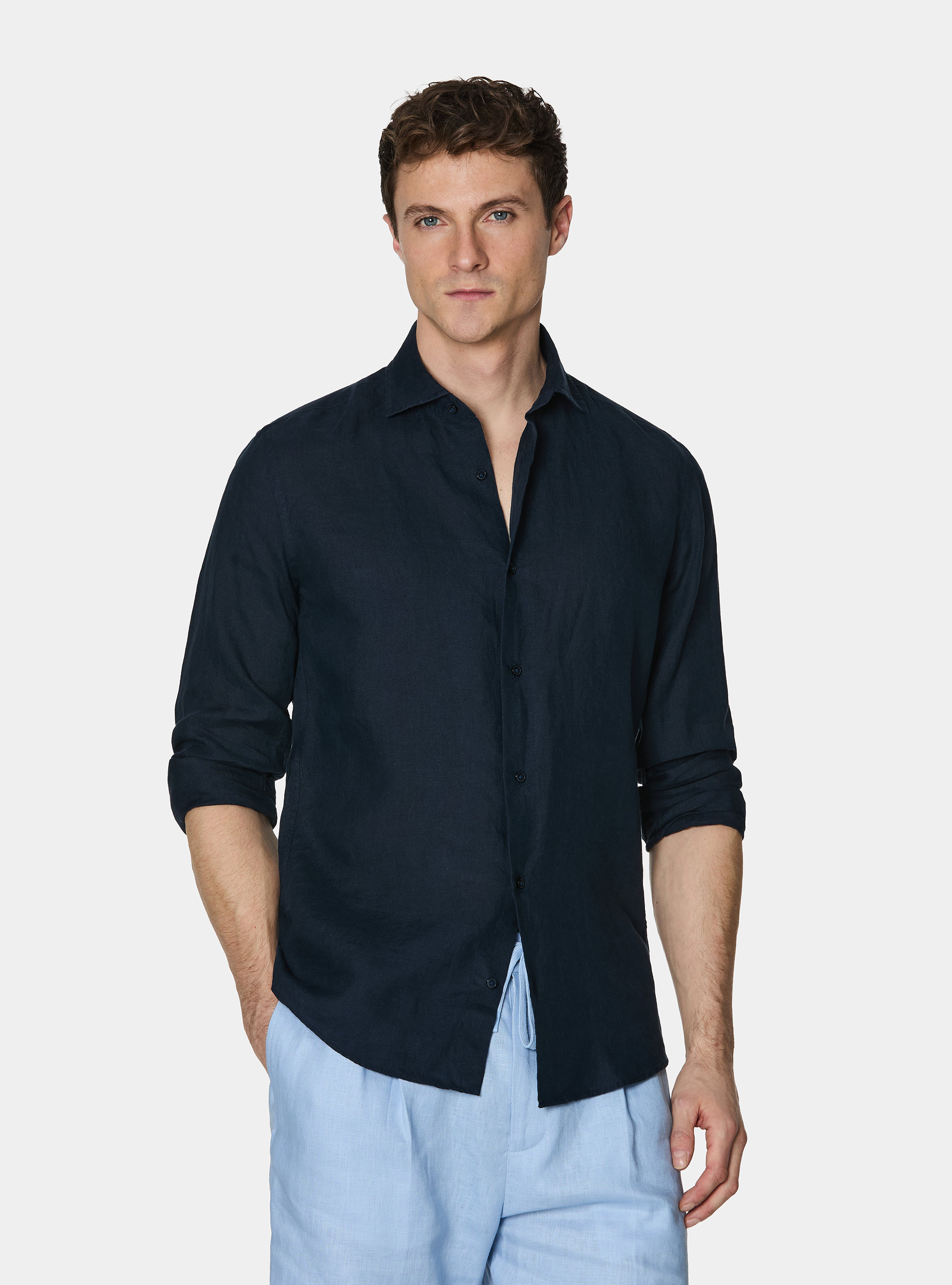 Camisa de lino puro, AZUL MARINO
