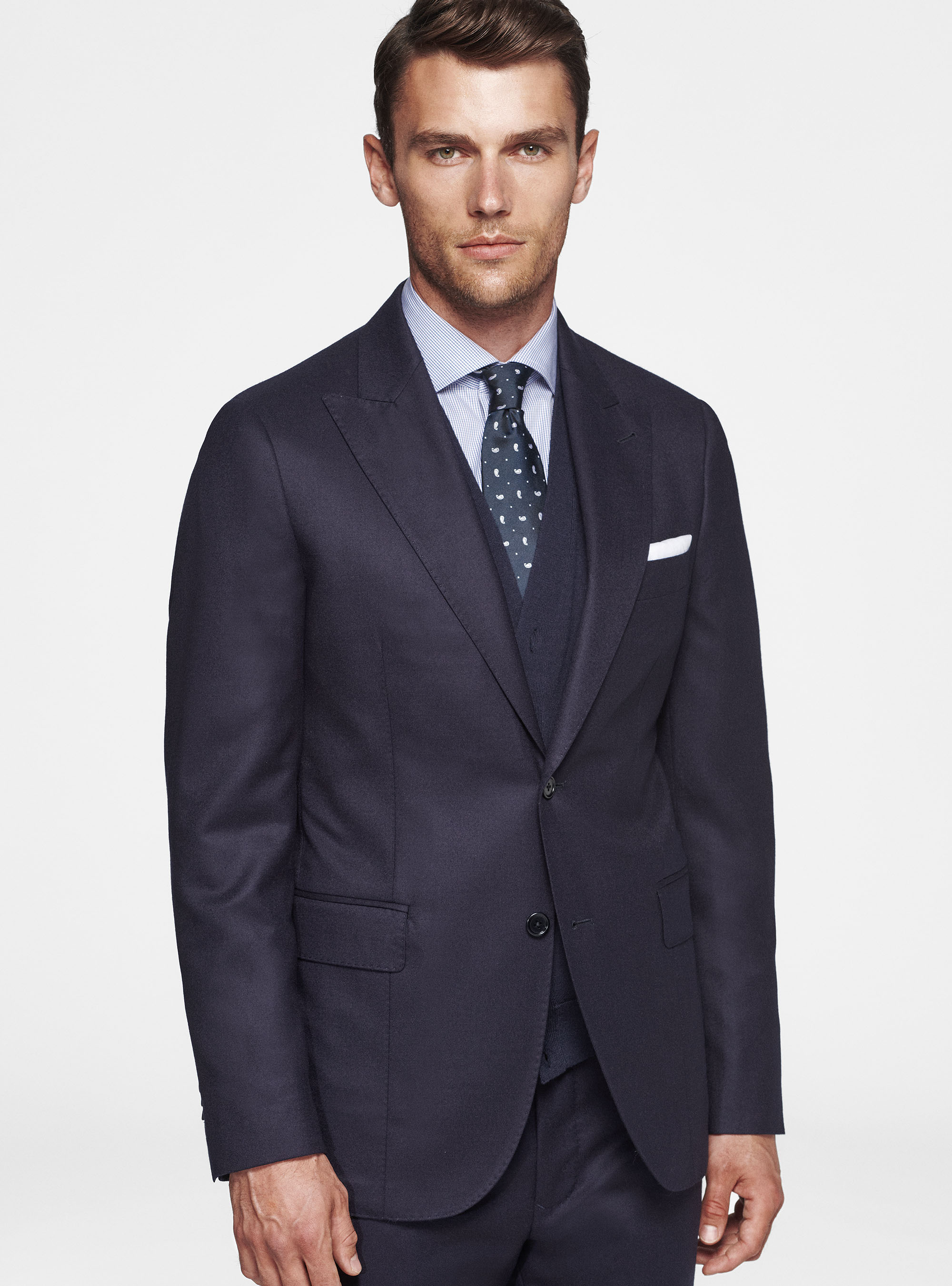 Giacca petto a lancia in flanella, BLU NAVY