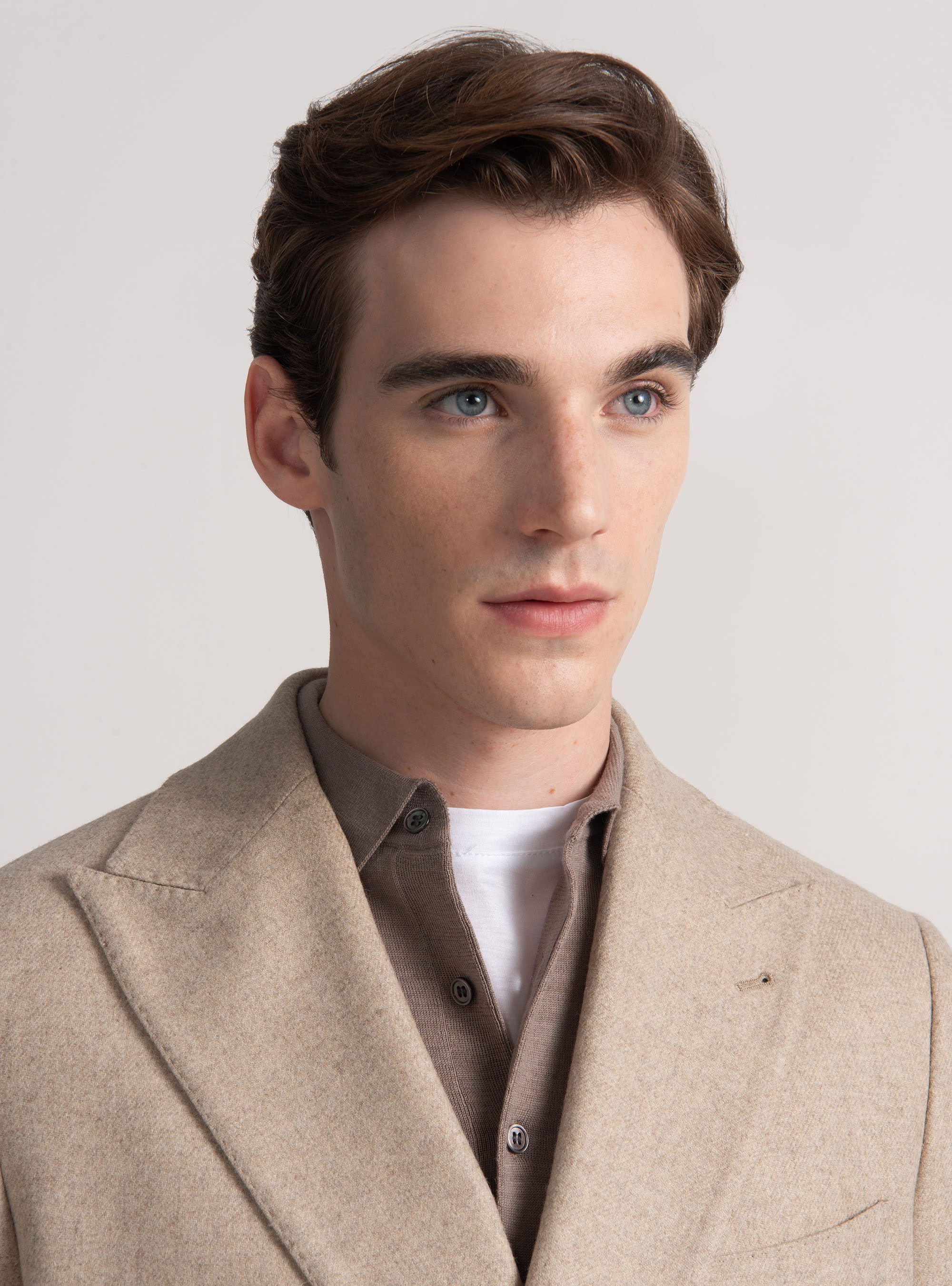 Double-breasted flannel blazer, SAND