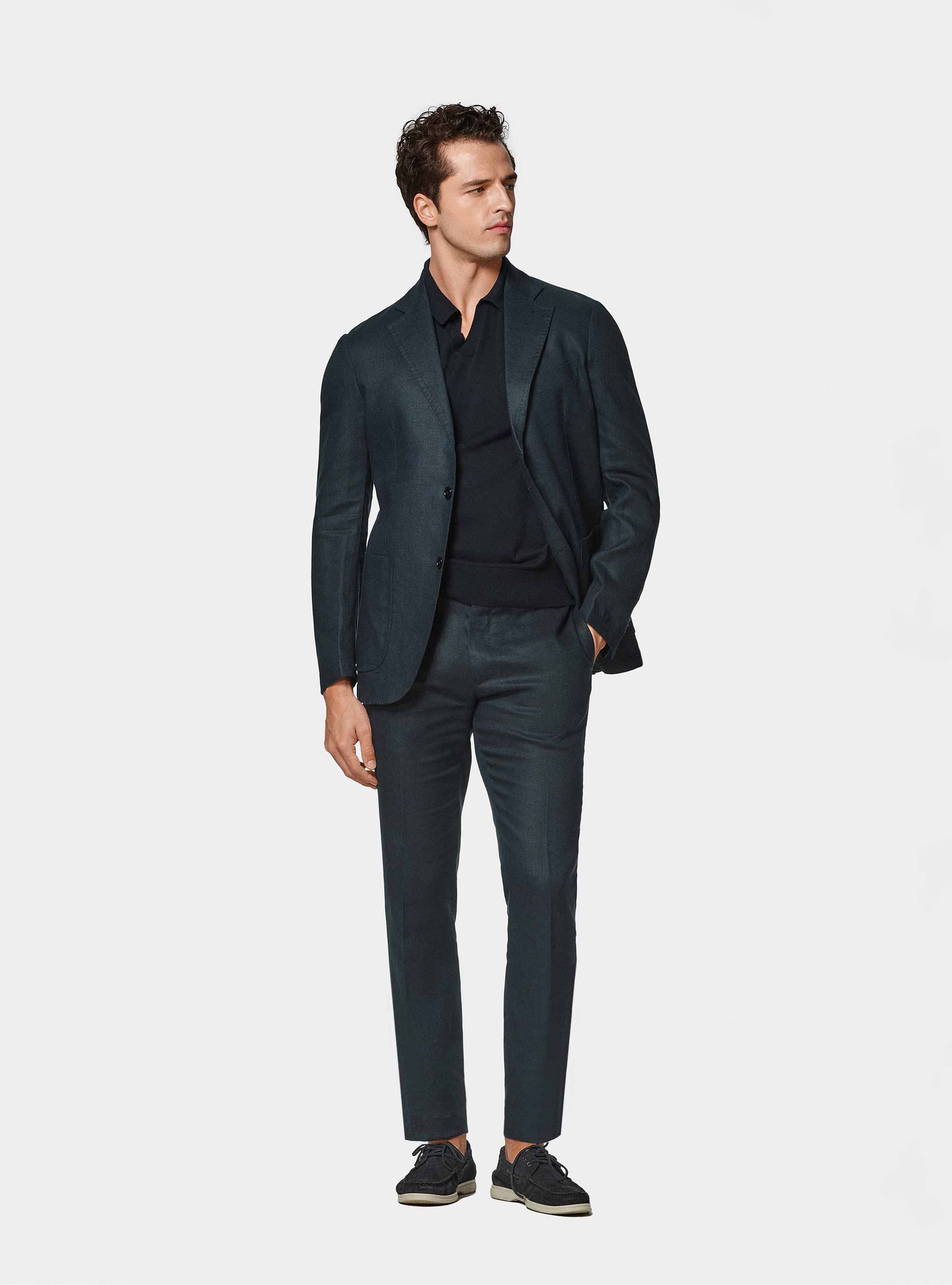 Pantaloni abito in puro lino, BLU NAVY