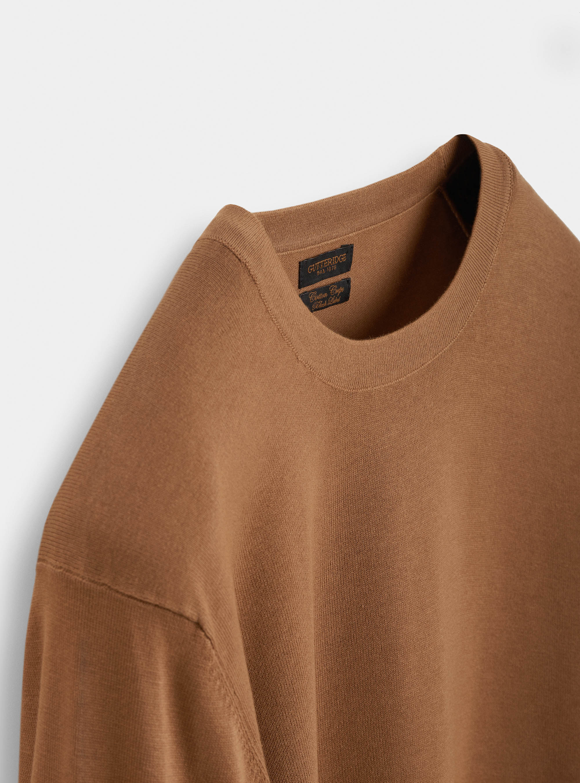 Jersey de crep&eacute; de algod&oacute;n con cuello redondo, TORTORA 0542C