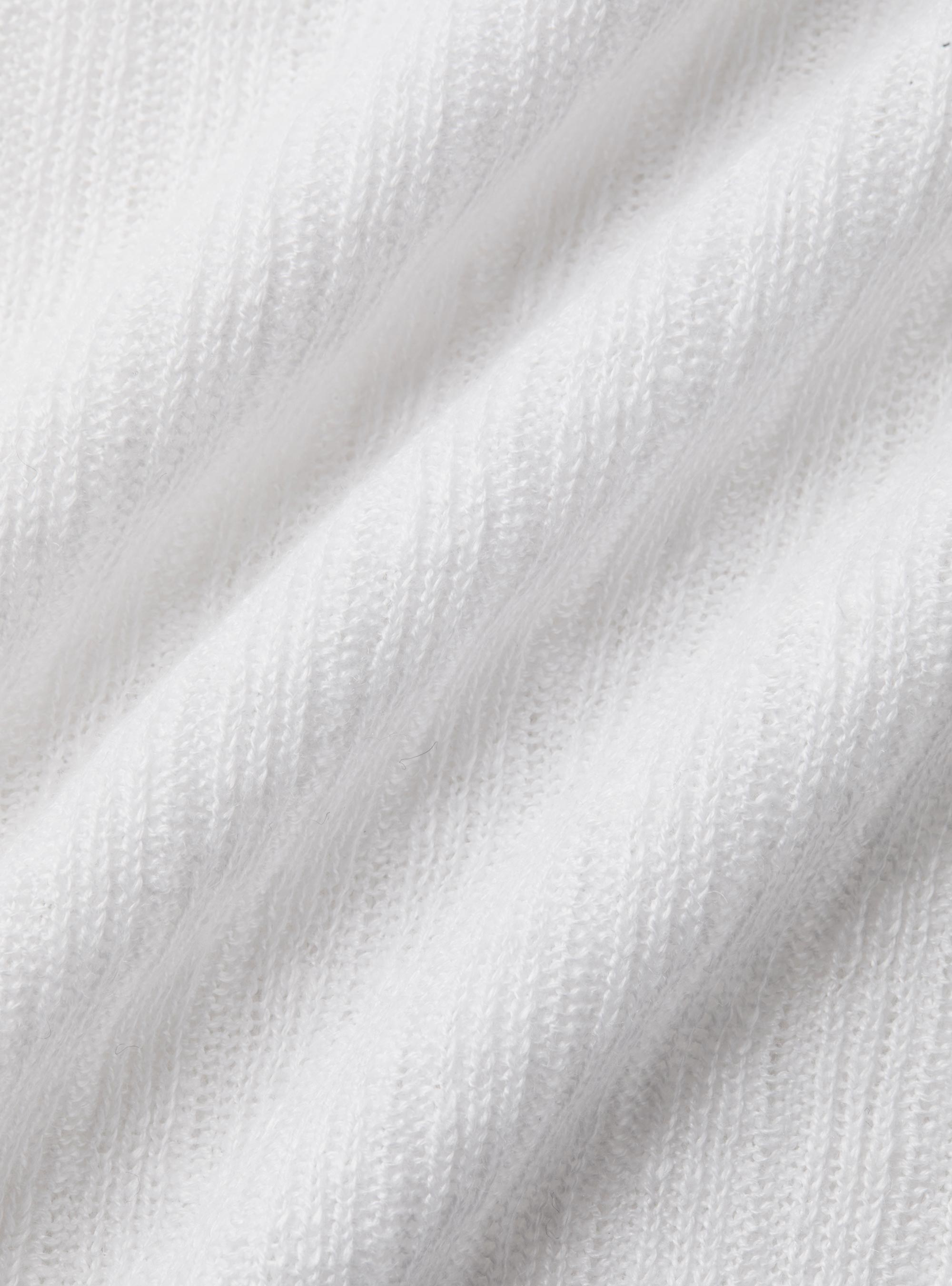 Pure linen ribbed crew neck sweater, WHITE