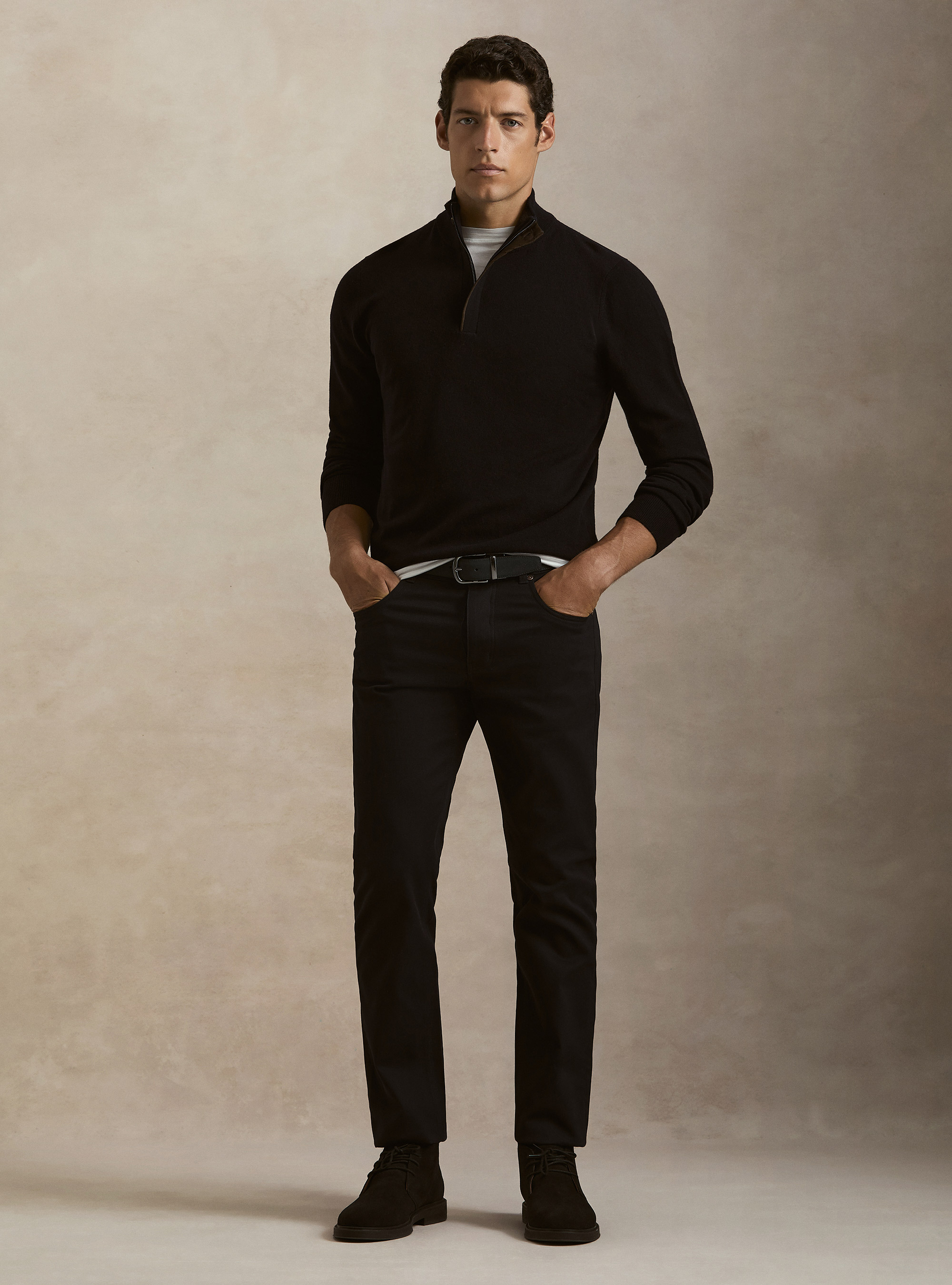 Maglia mezza zip con toppe in misto lana, BLU NAVY