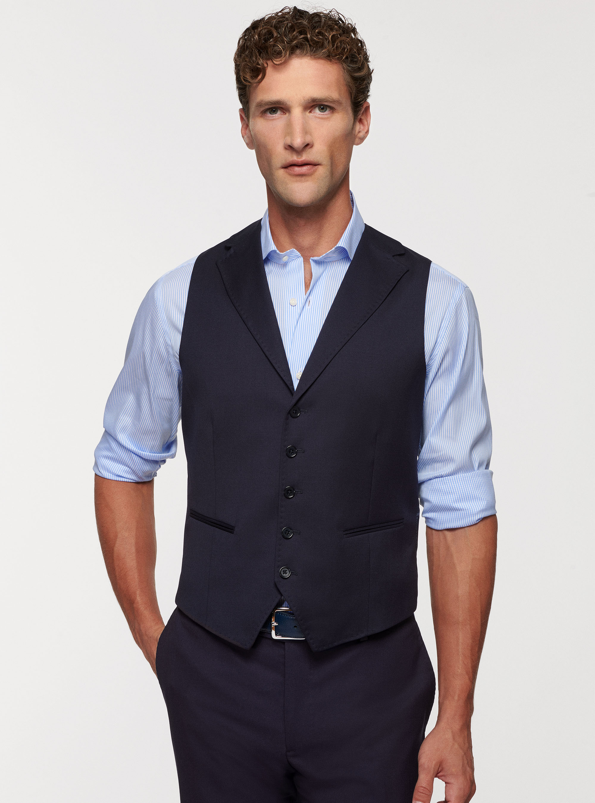 Reda 110's Superfine Wool Vest, NAVY BLUE