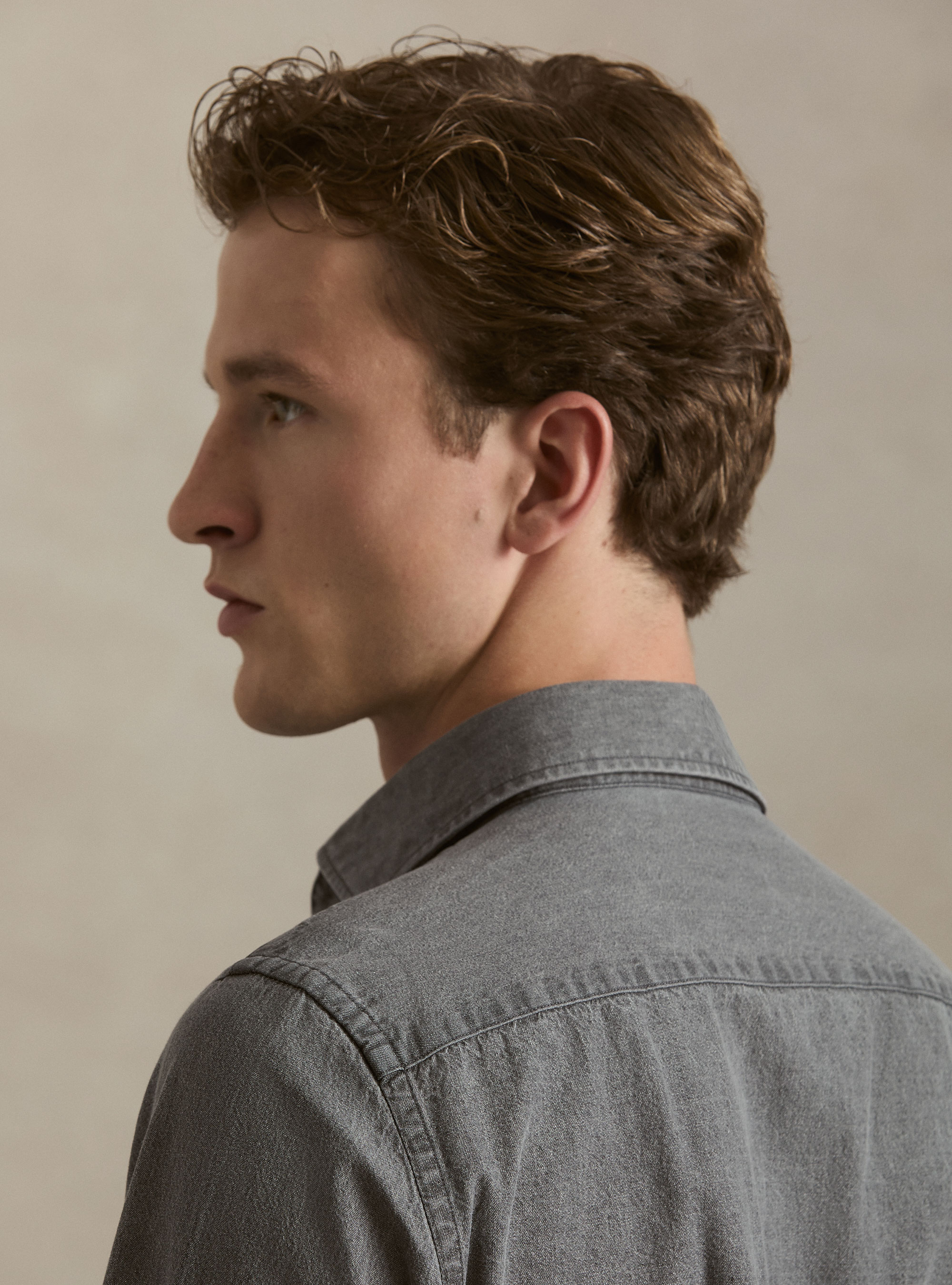 Camicia grigia in denim, GRIGIO CHIARO