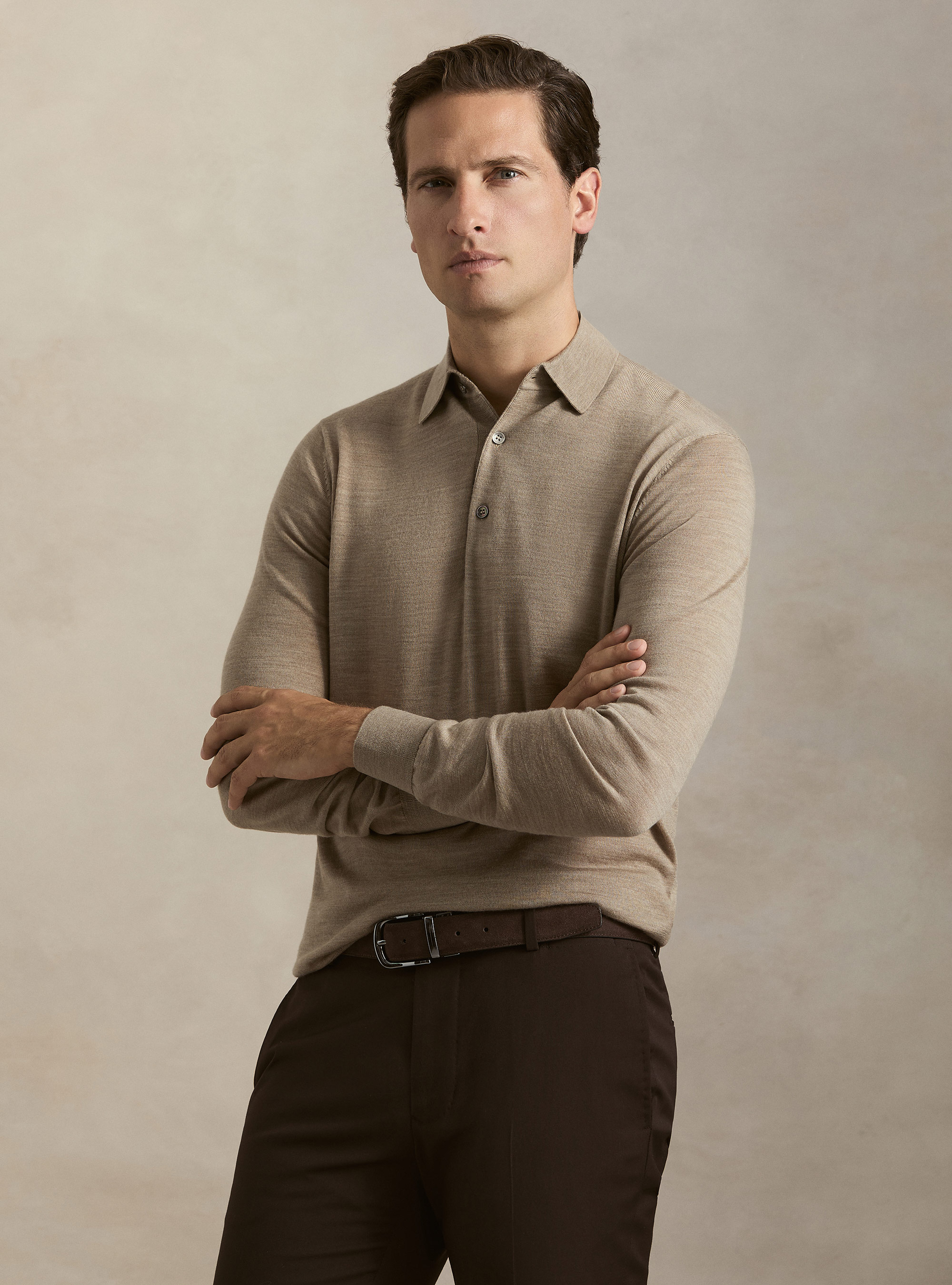 Extrafine merino wool knit polo shirt, FANGO 0555C