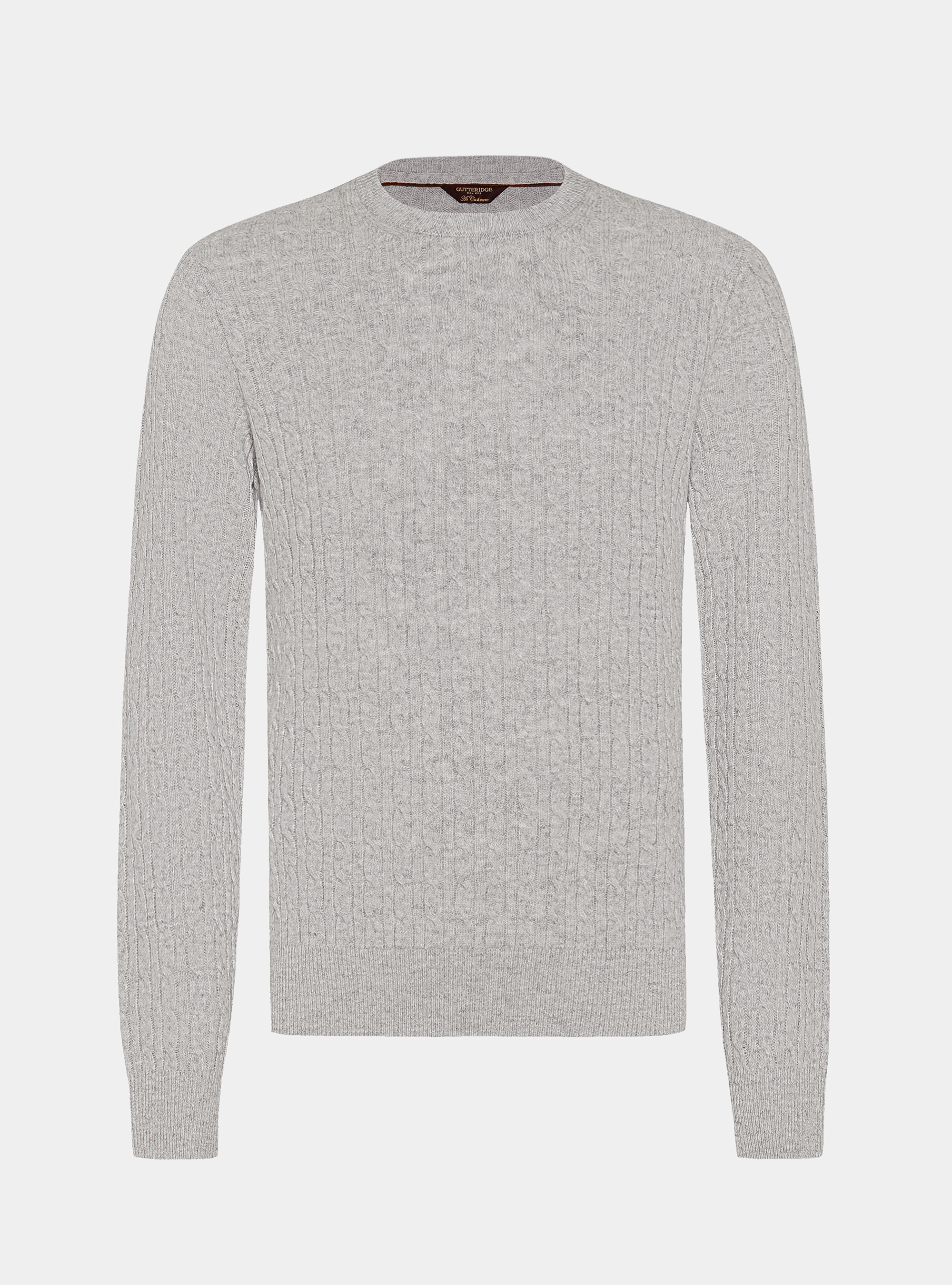Maglia girocollo con treccia in lana e cashmere, GRIGIO CHIARO MELANGE