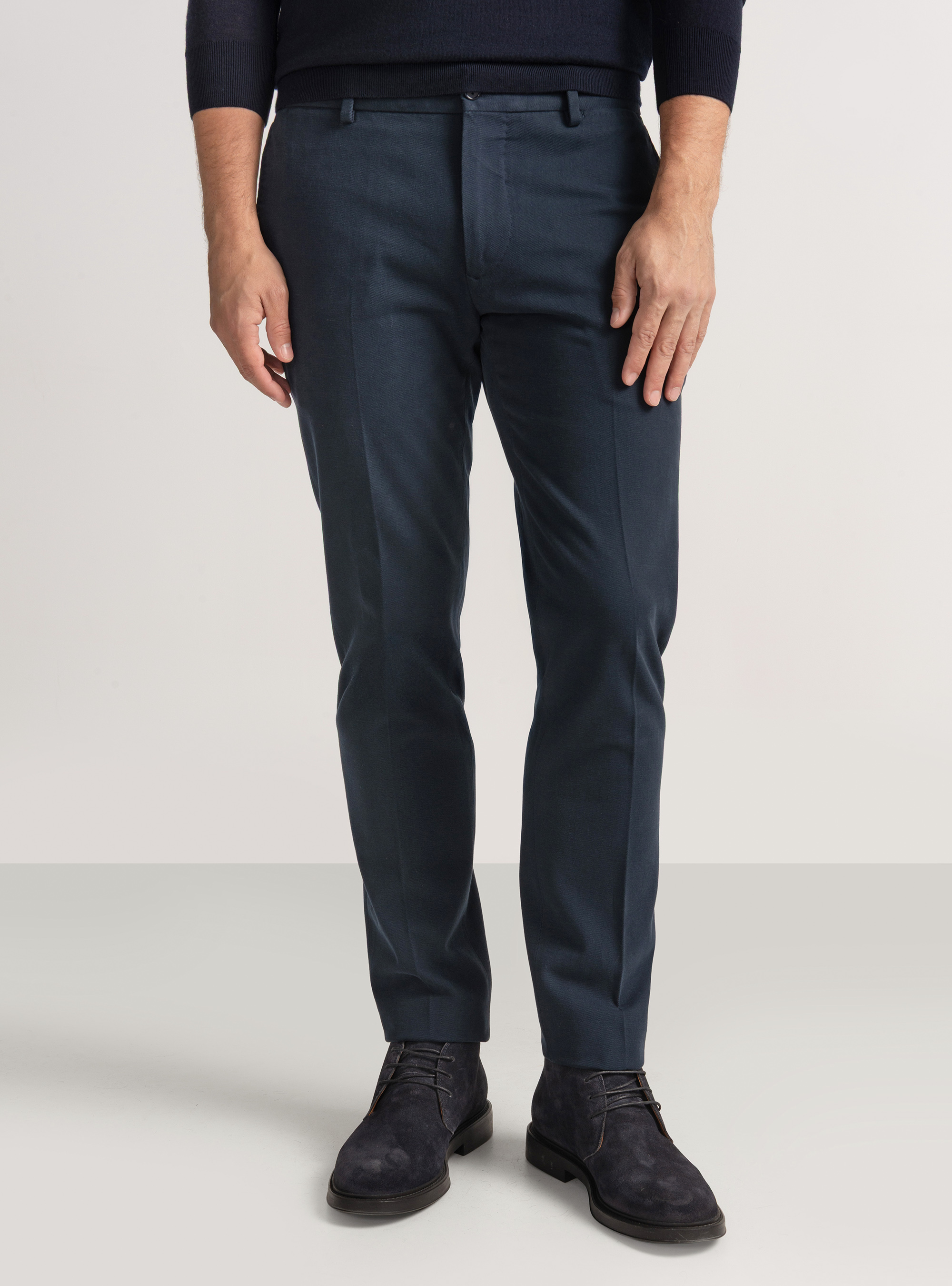 Pantaloni in twill di cotone e cashmere, BLU NAVY