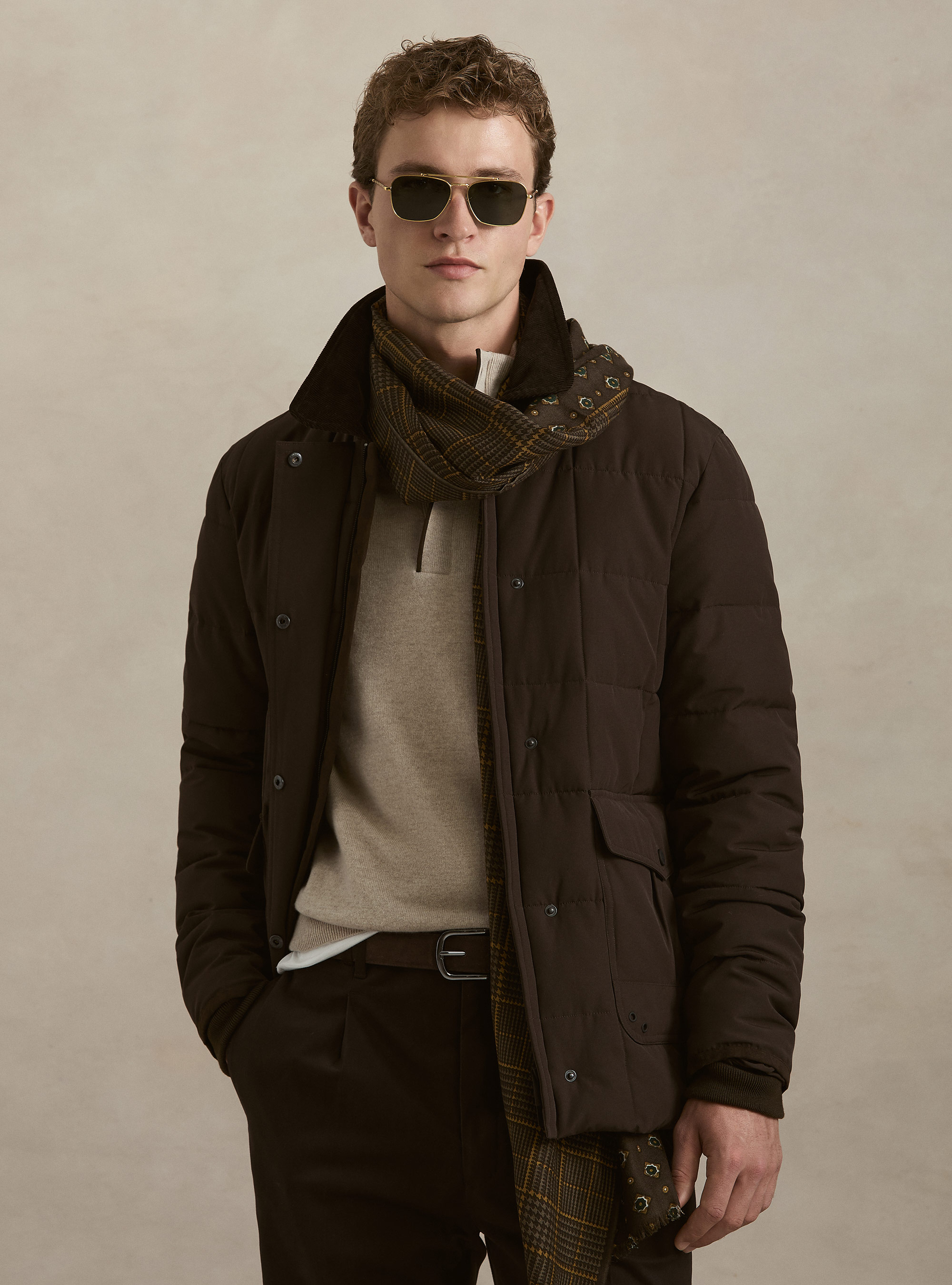 Classic quilted shirt-collar jacket, MARRONE 0508C