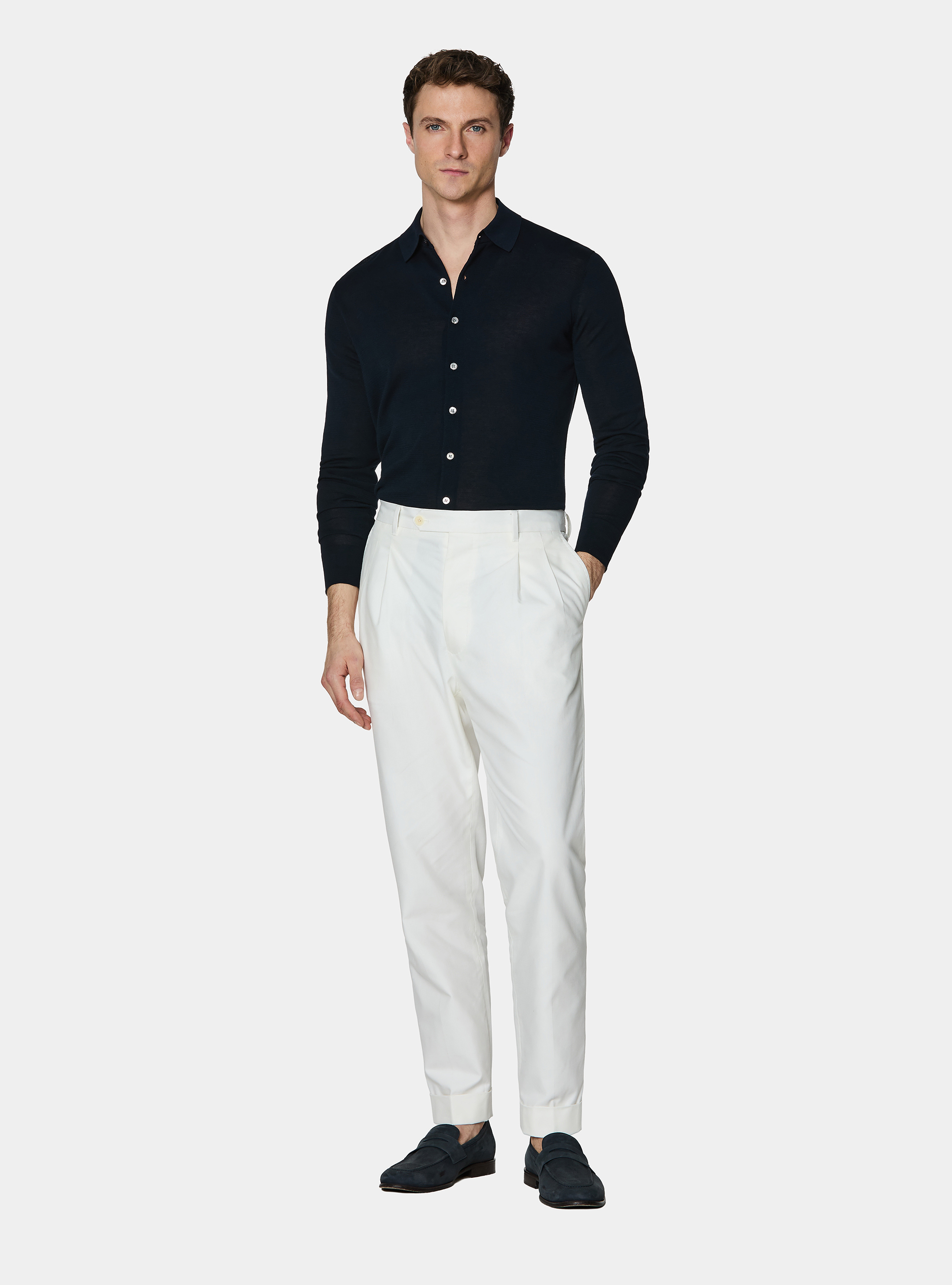 Cotton and silk polo shirt, NAVY BLUE
